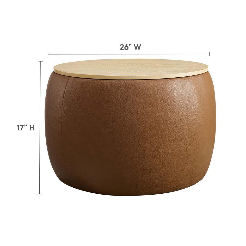 Modway Perla Round Vegan Leather Storage Ottoman FredCo