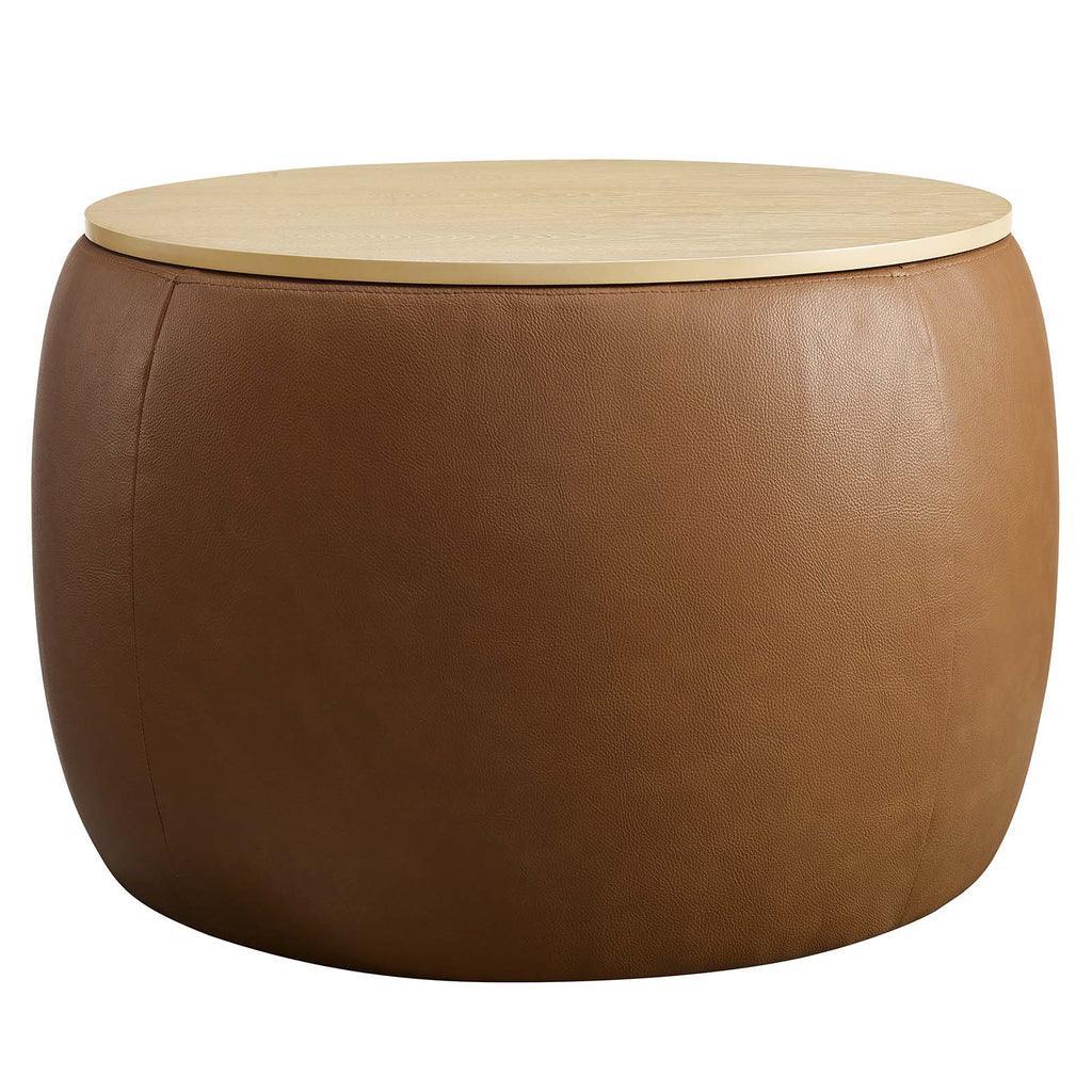 Modway Perla Round Vegan Leather Storage Ottoman FredCo