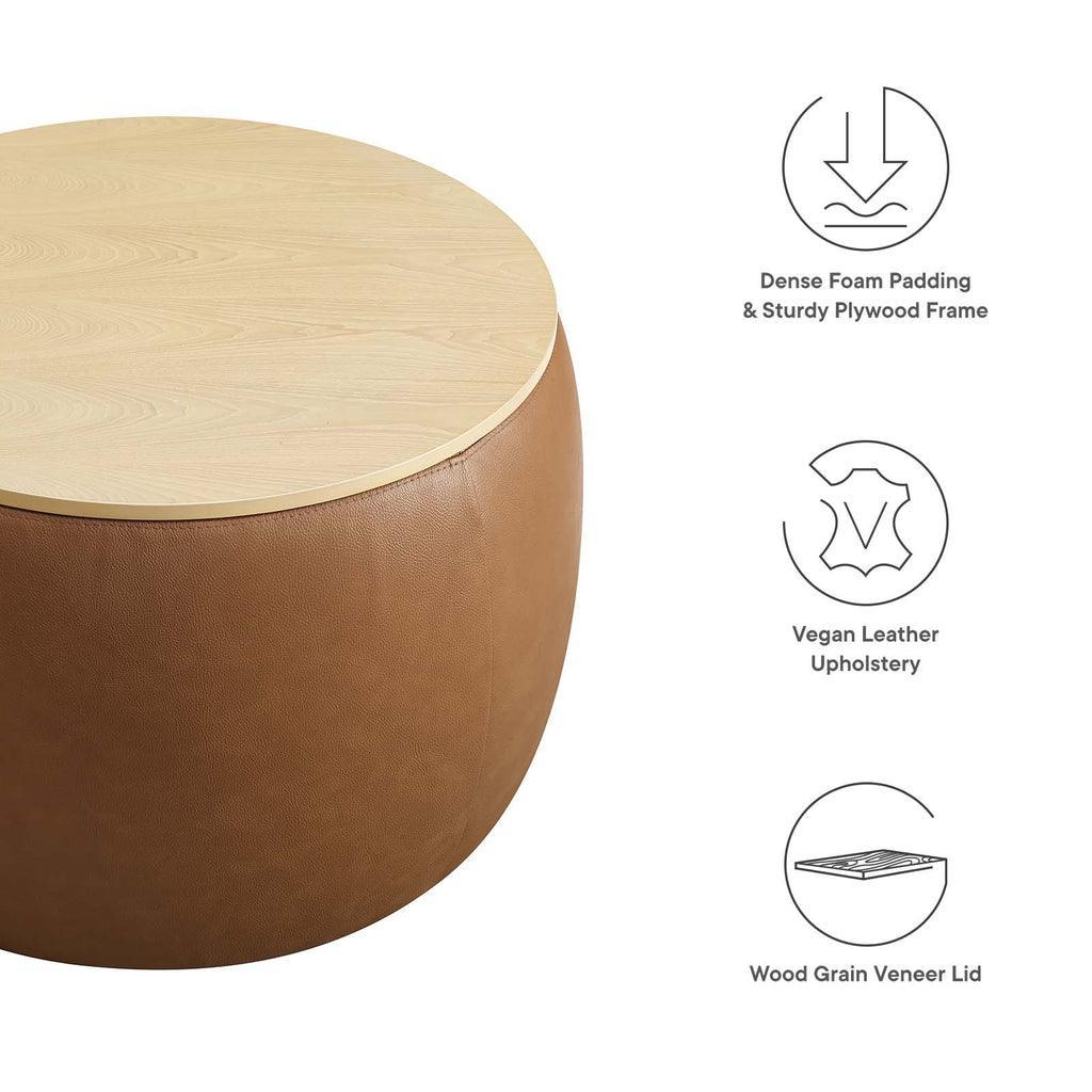 Modway Perla Round Vegan Leather Storage Ottoman FredCo