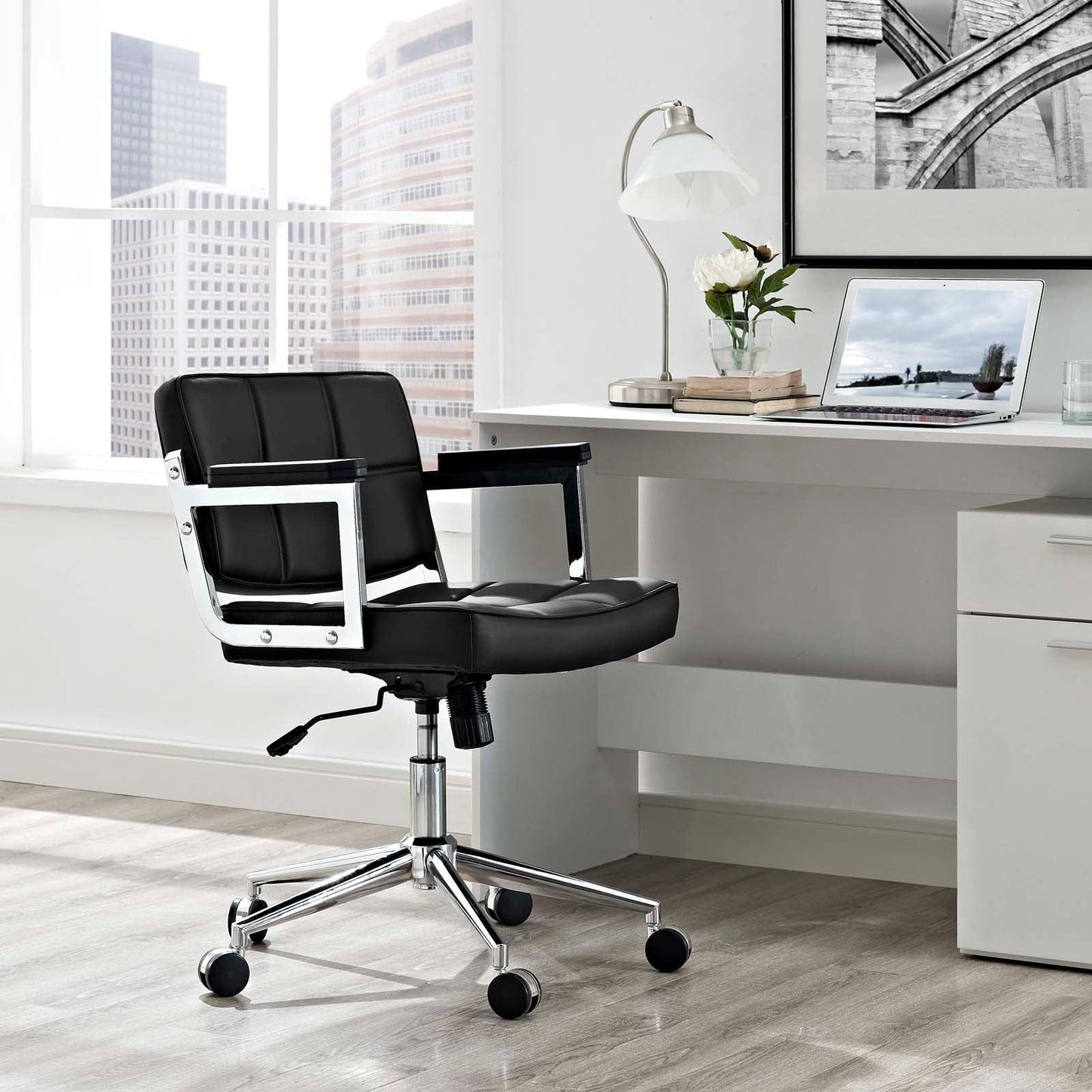 Modway Portray Mid Back Upholstered Vinyl Office Chair FredCo