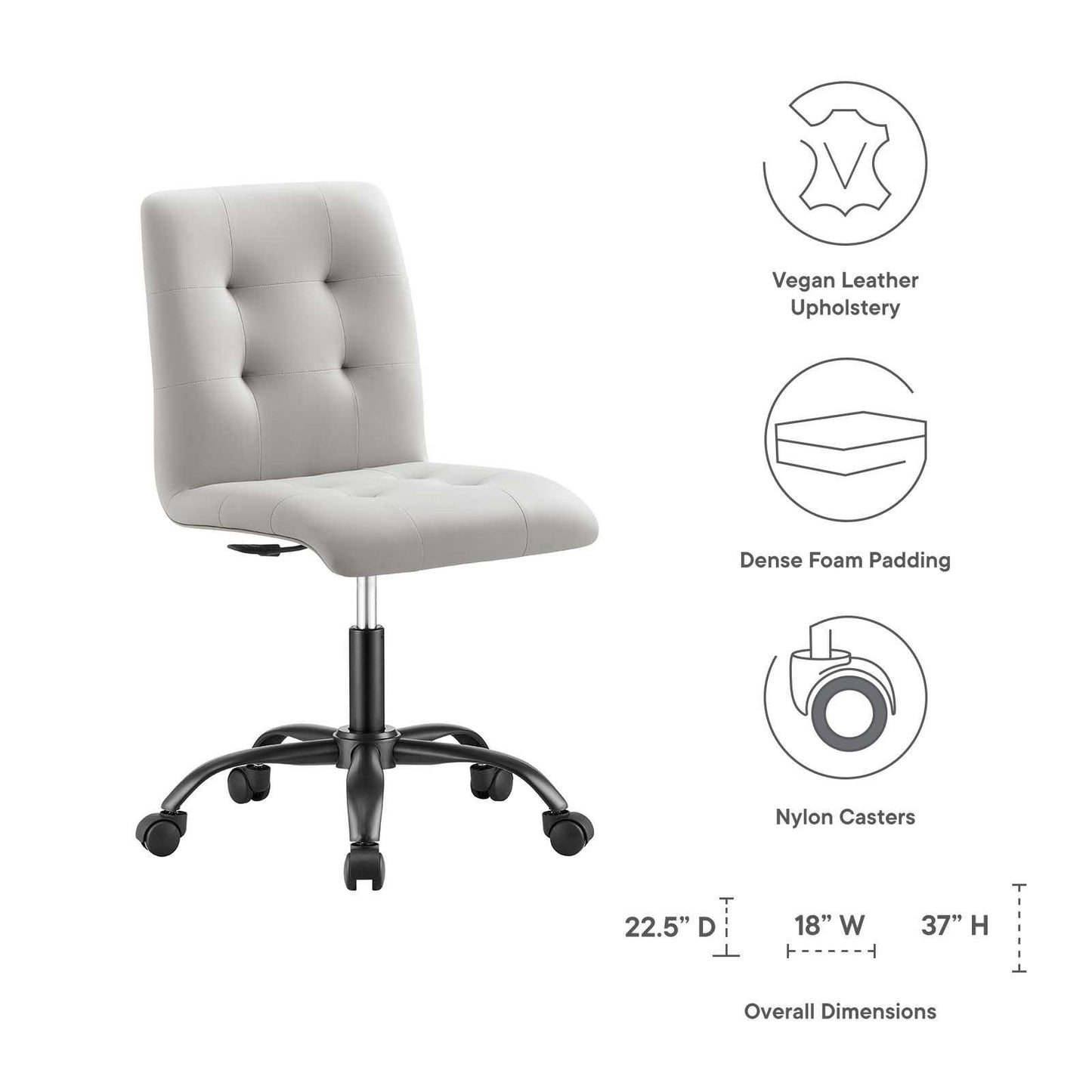 Modway Prim Armless Vegan Leather Office Chair FredCo