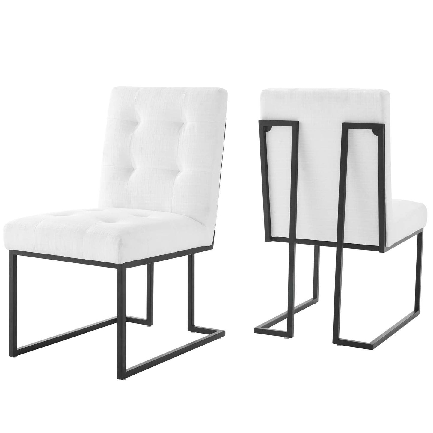 Modway Privy Black Stainless Steel Upholstered Fabric Dining Chair Set of 2 FredCo