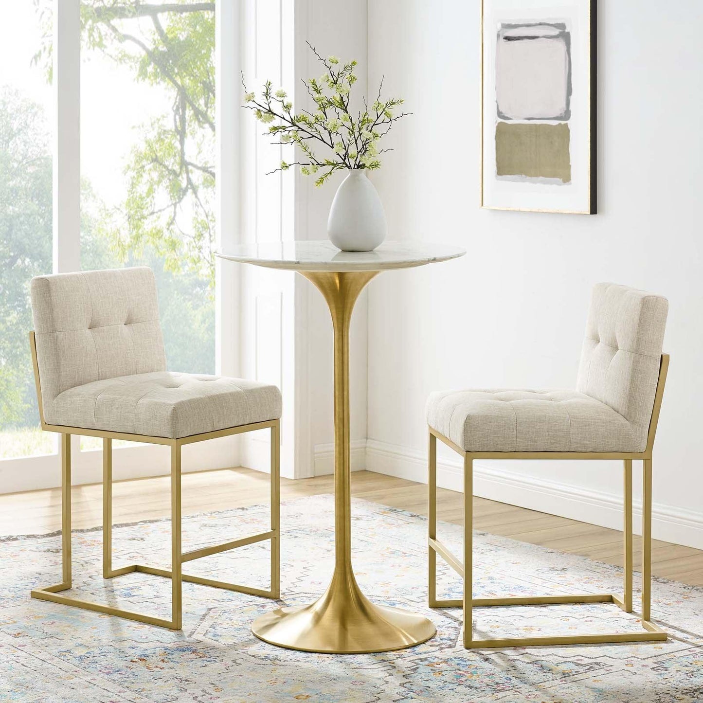 Modway Privy Counter Stool Upholstered Fabric Set of 2 FredCo