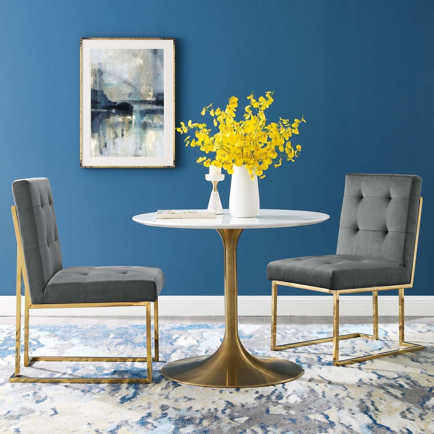 Modway Privy Gold Stainless Steel Performance Velvet Dining Chair Set of 2 FredCo