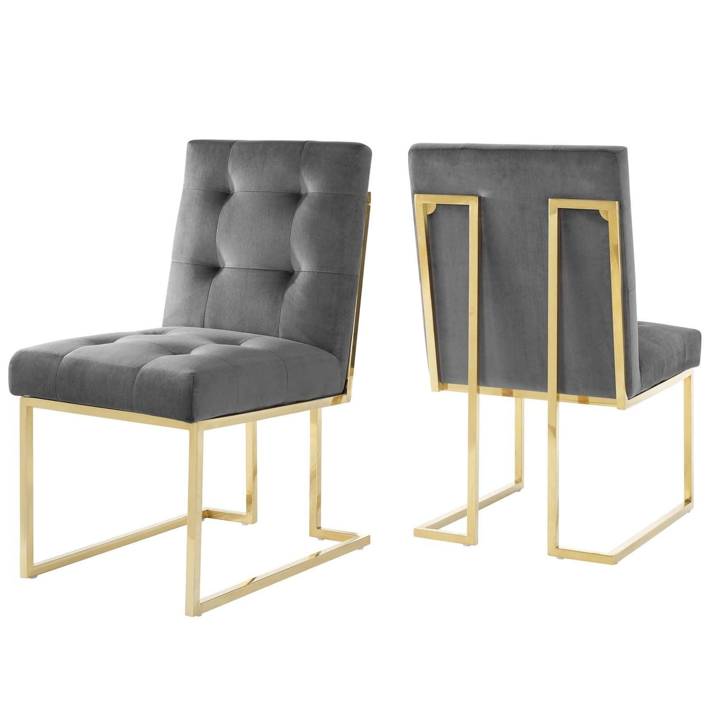 Modway Privy Gold Stainless Steel Performance Velvet Dining Chair Set of 2 FredCo
