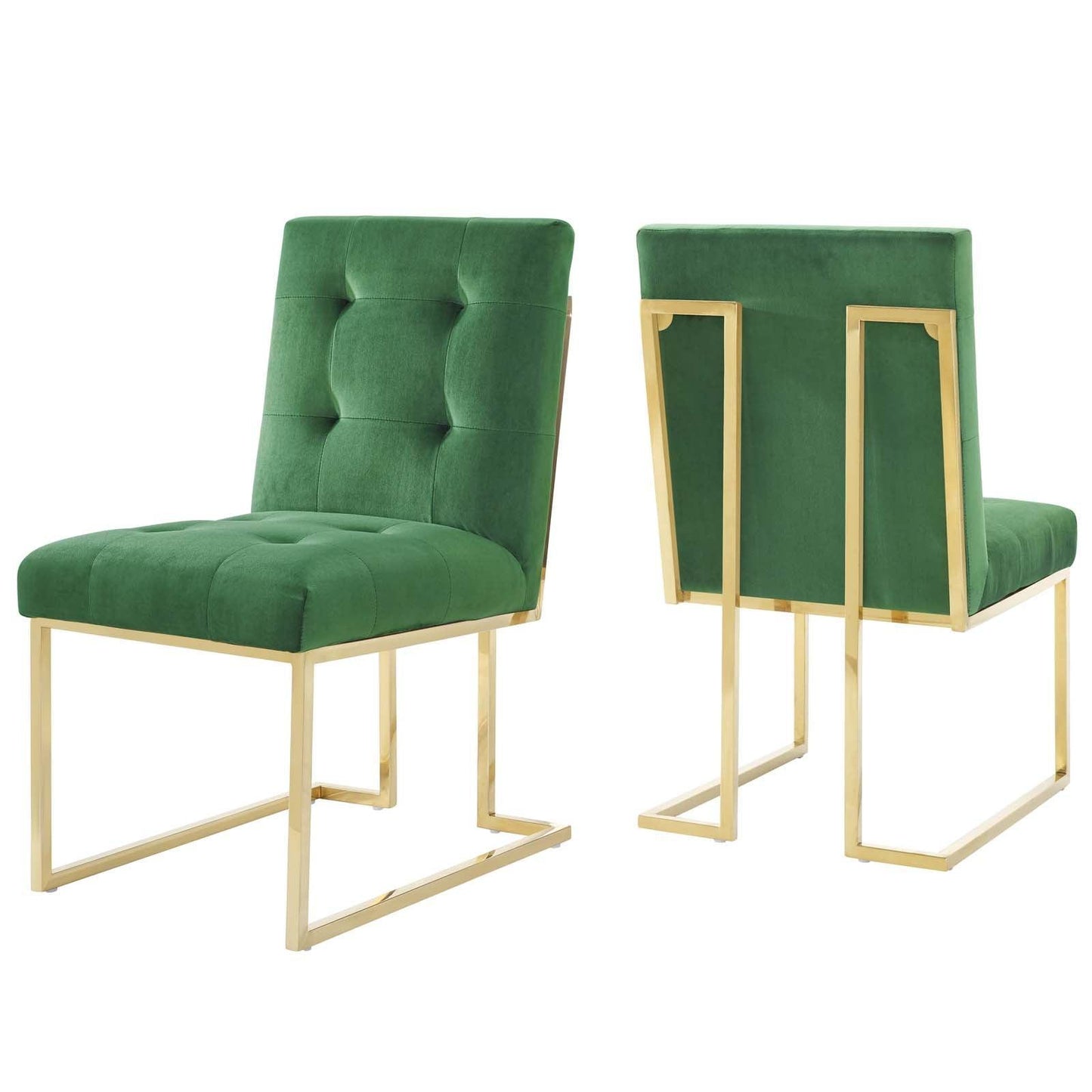Modway Privy Gold Stainless Steel Performance Velvet Dining Chair Set of 2 FredCo