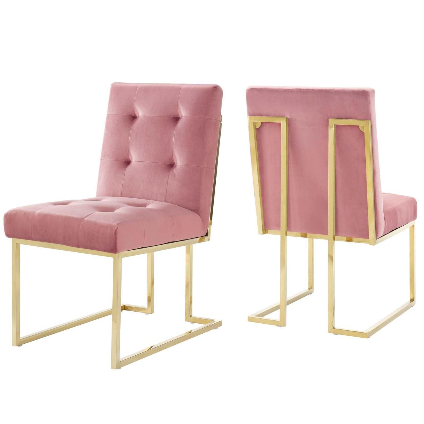 Modway Privy Gold Stainless Steel Performance Velvet Dining Chair Set of 2 FredCo