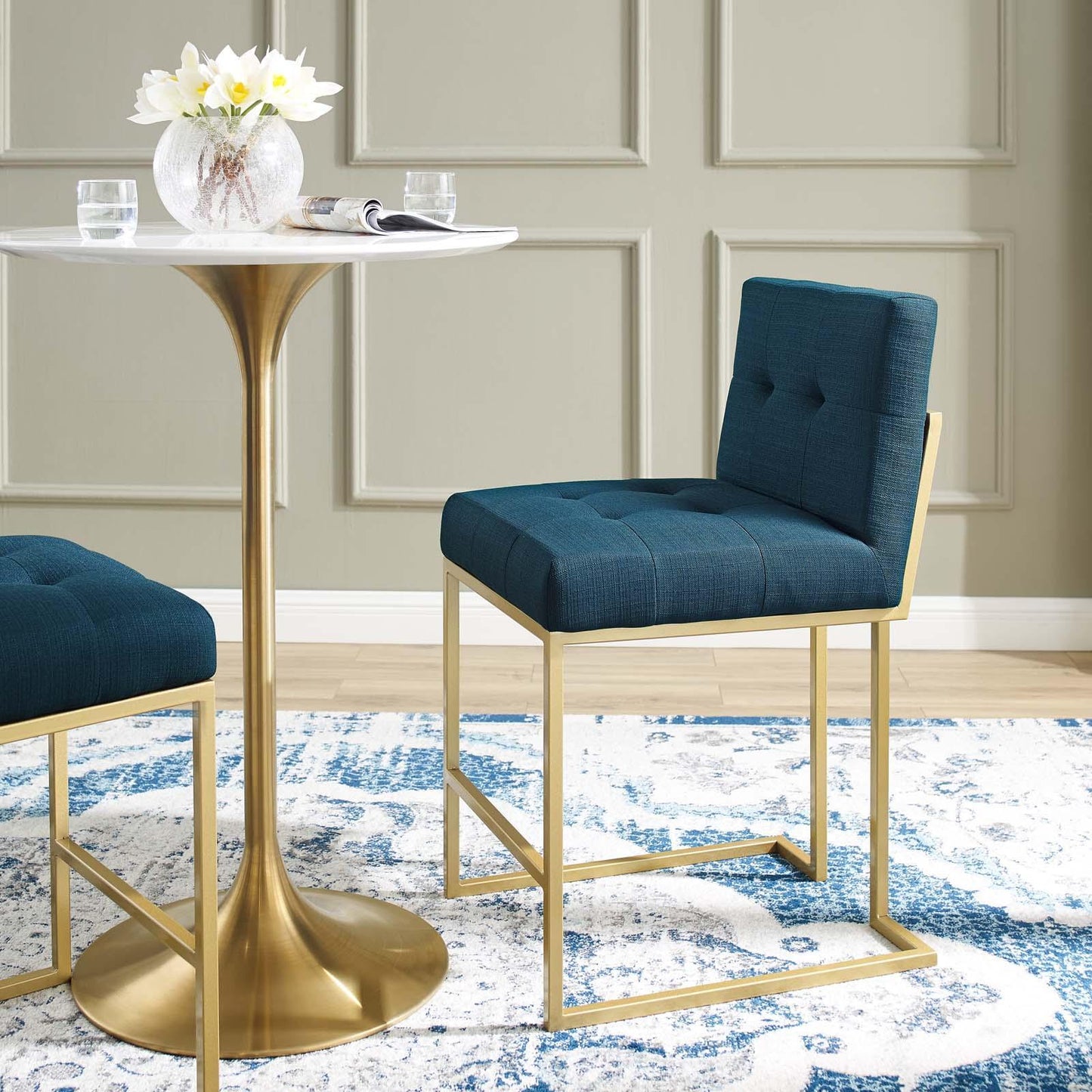 Modway Privy Gold Stainless Steel Upholstered Fabric Counter Stool FredCo