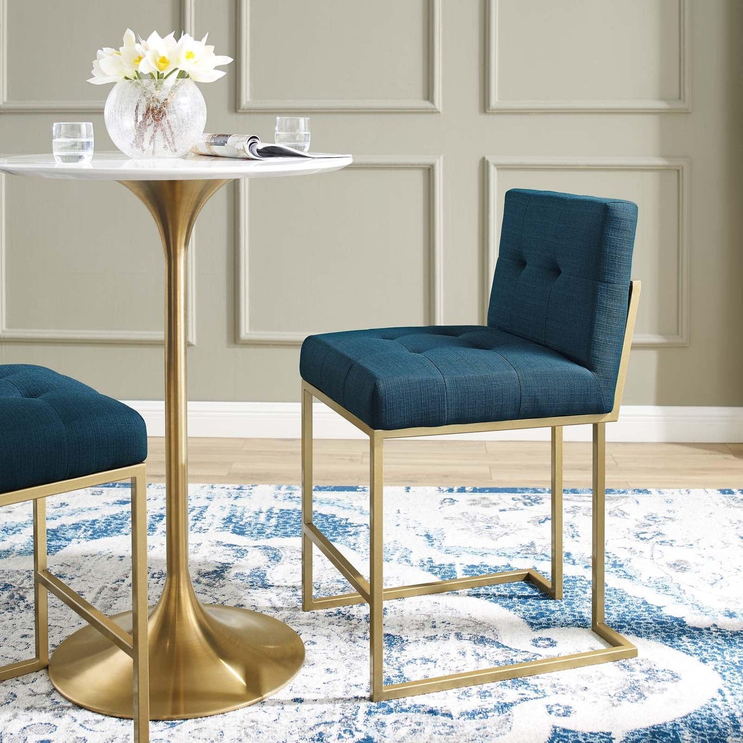 Modway Privy Gold Stainless Steel Upholstered Fabric Counter Stool FredCo