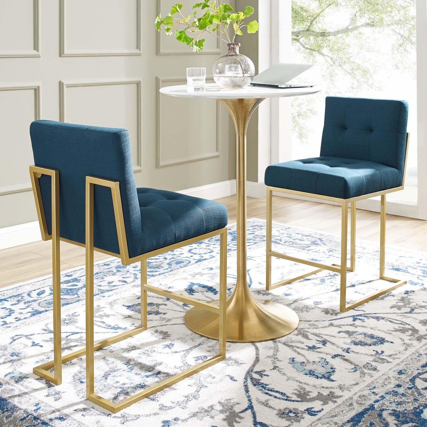 Modway Privy Gold Stainless Steel Upholstered Fabric Counter Stool Set of 2 FredCo