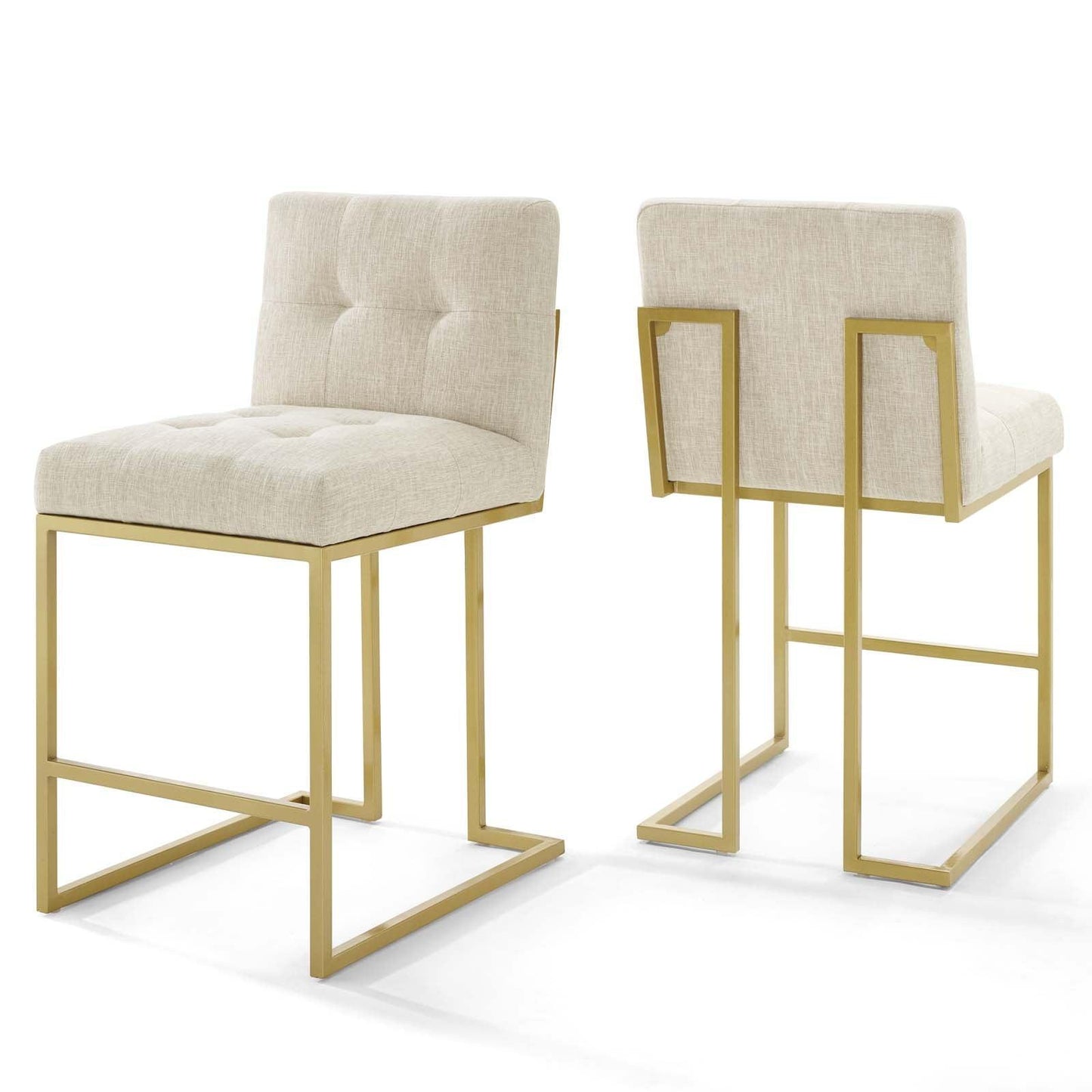 Modway Privy Gold Stainless Steel Upholstered Fabric Counter Stool Set of 2 FredCo