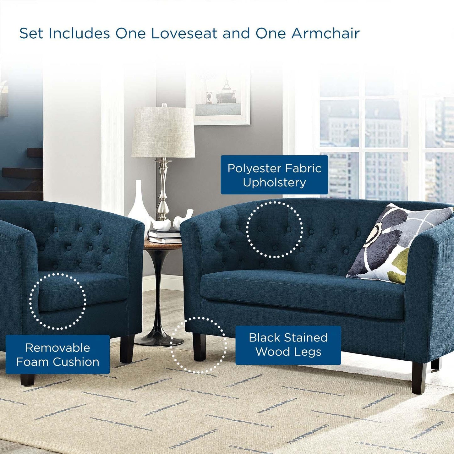 Modway Prospect 2 Piece Upholstered Fabric Loveseat and Armchair Set FredCo