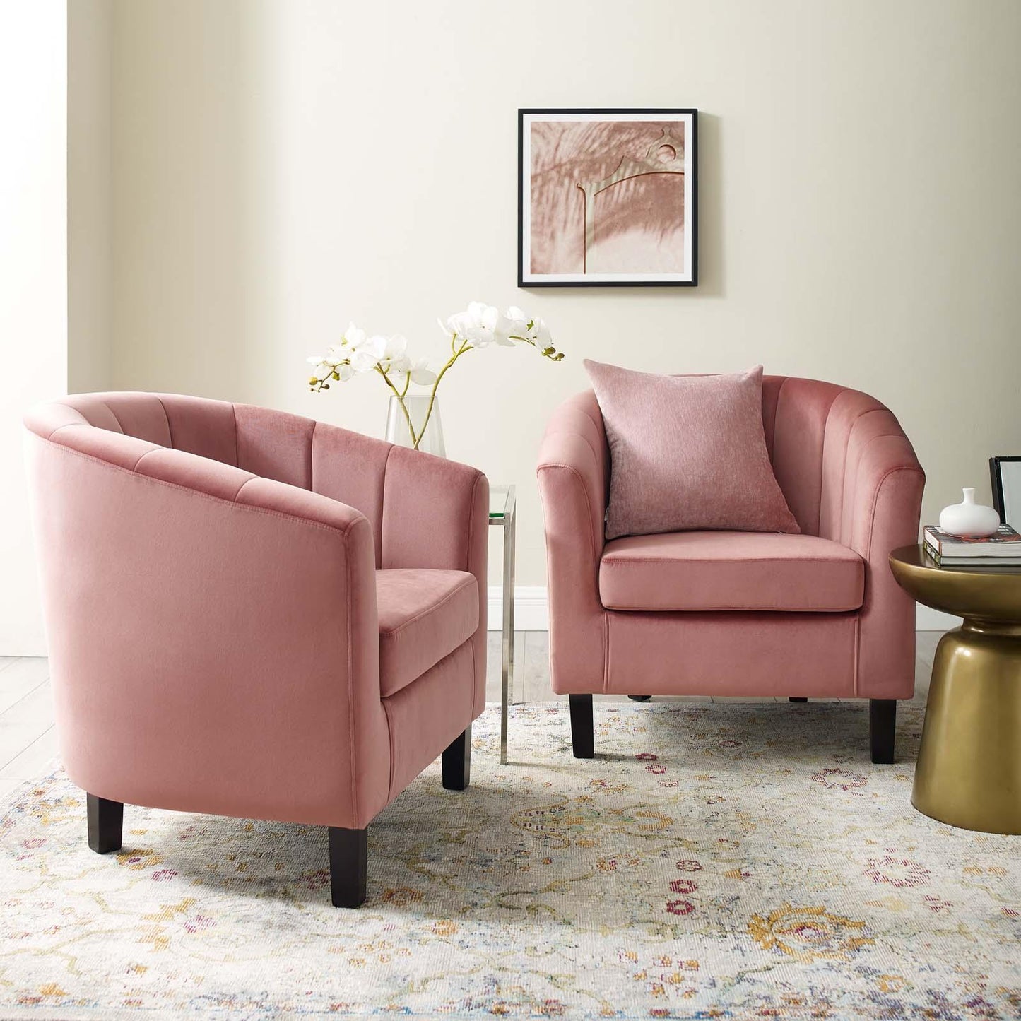 Modway Prospect Channel Tufted Performance Velvet Armchair Set of 2 FredCo