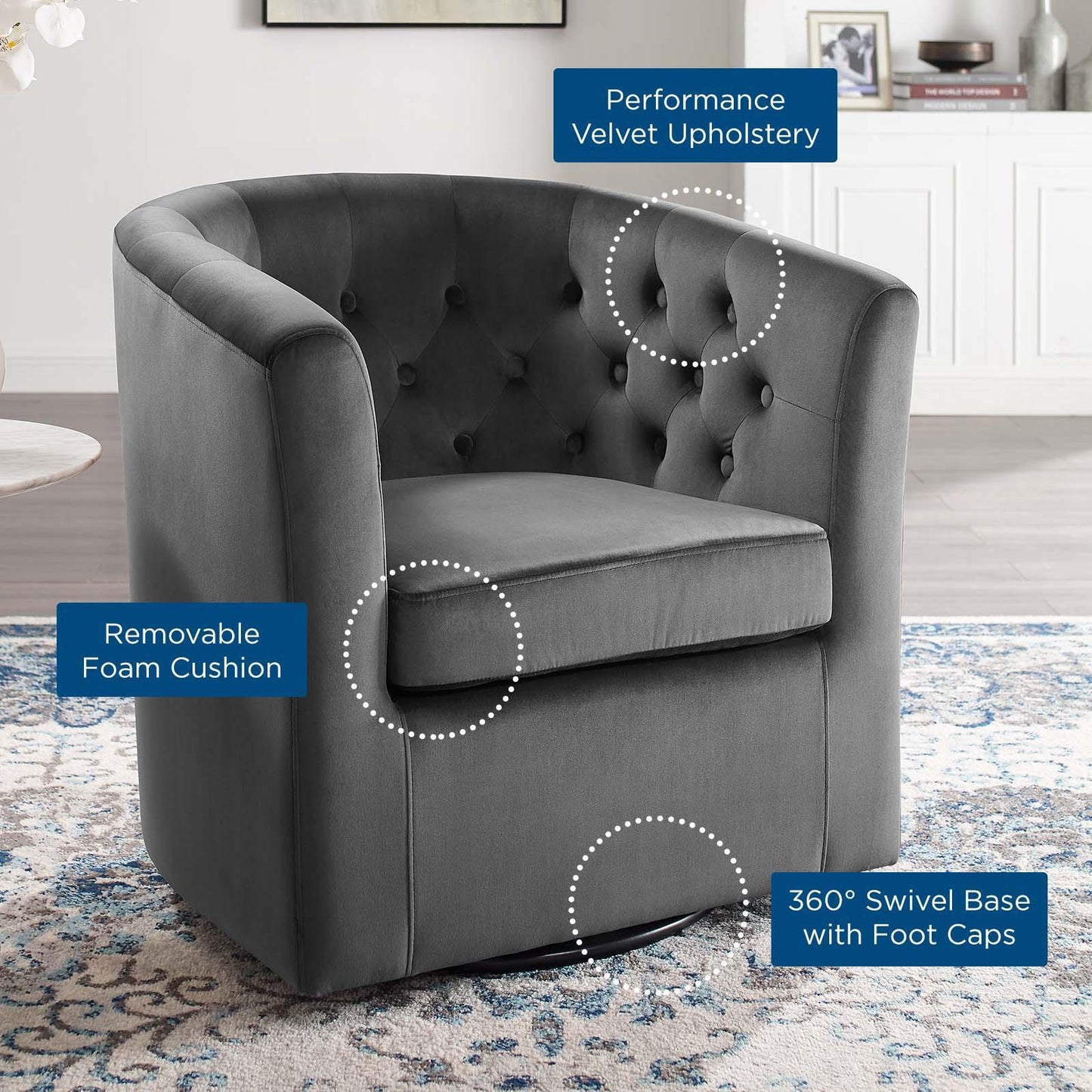Modway Prospect Tufted Performance Velvet Swivel Armchair FredCo
