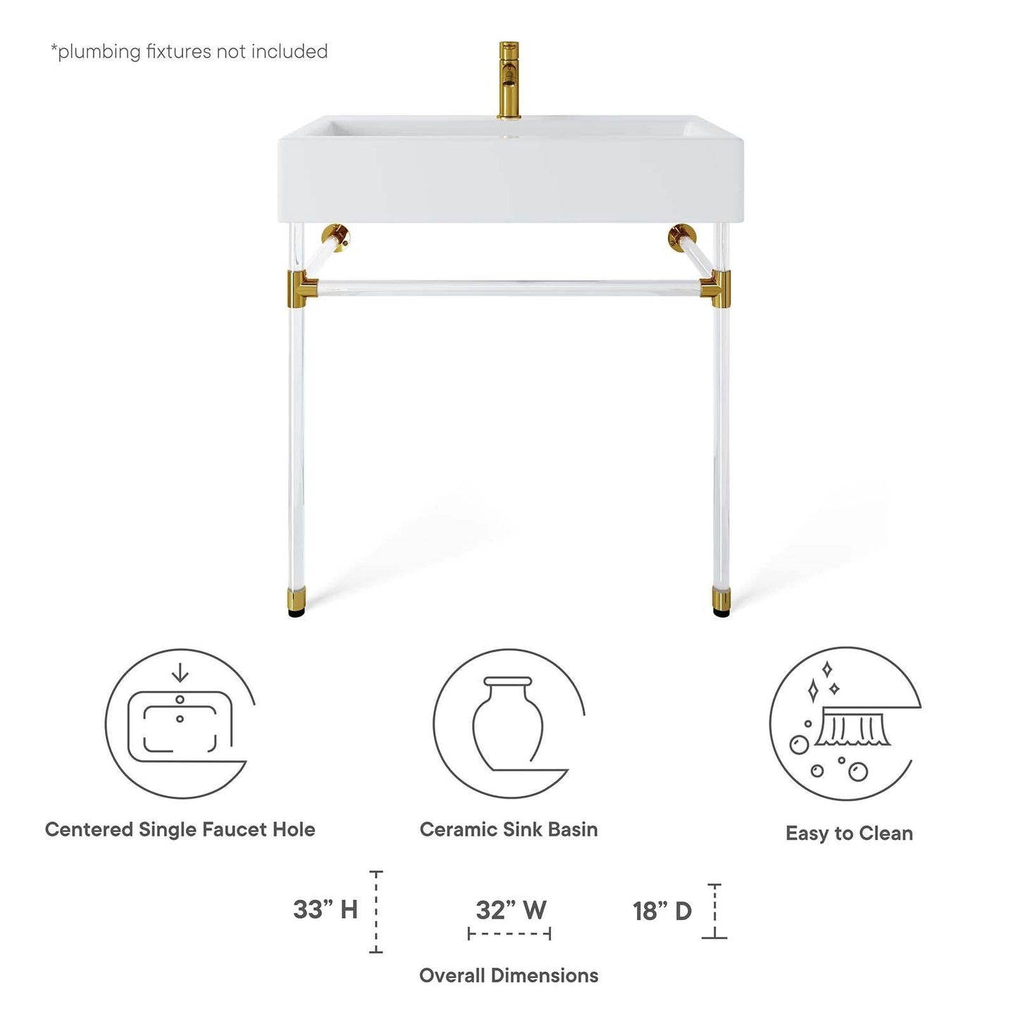 Modway Redeem 32" Acrylic Wall-Mount Bathroom Vanity FredCo