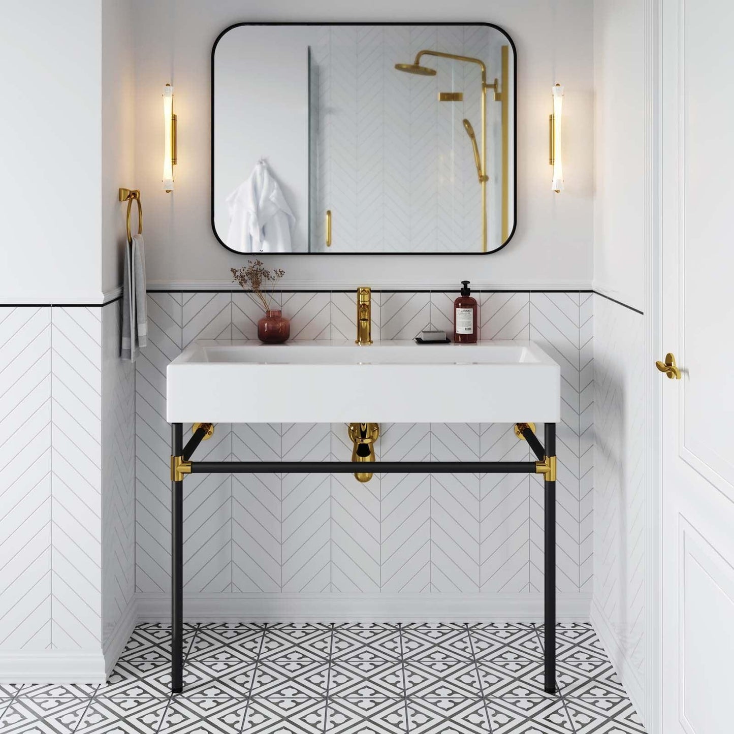 Modway Redeem 40" Black Stainless Steel Wall-Mount Bathroom Vanity FredCo