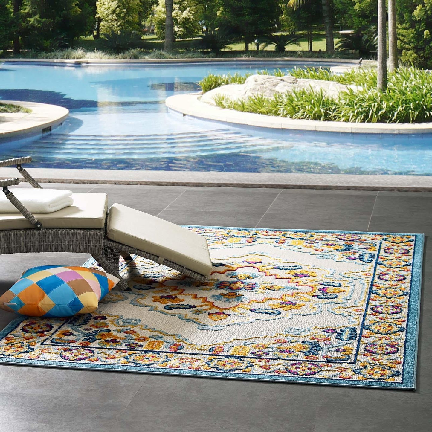 Modway Reflect Ansel Distressed Floral Persian Medallion Indoor and Outdoor Area Rug FredCo