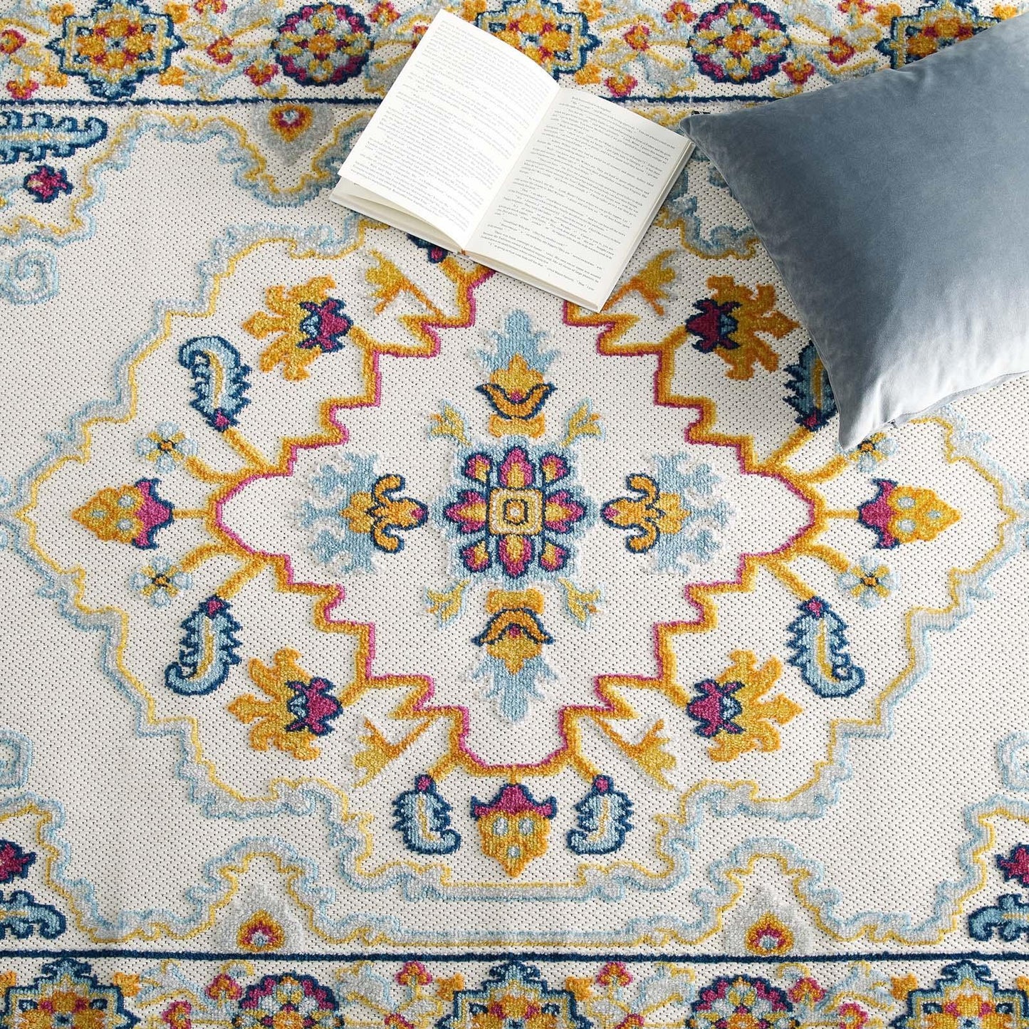Modway Reflect Ansel Distressed Floral Persian Medallion Indoor and Outdoor Area Rug FredCo