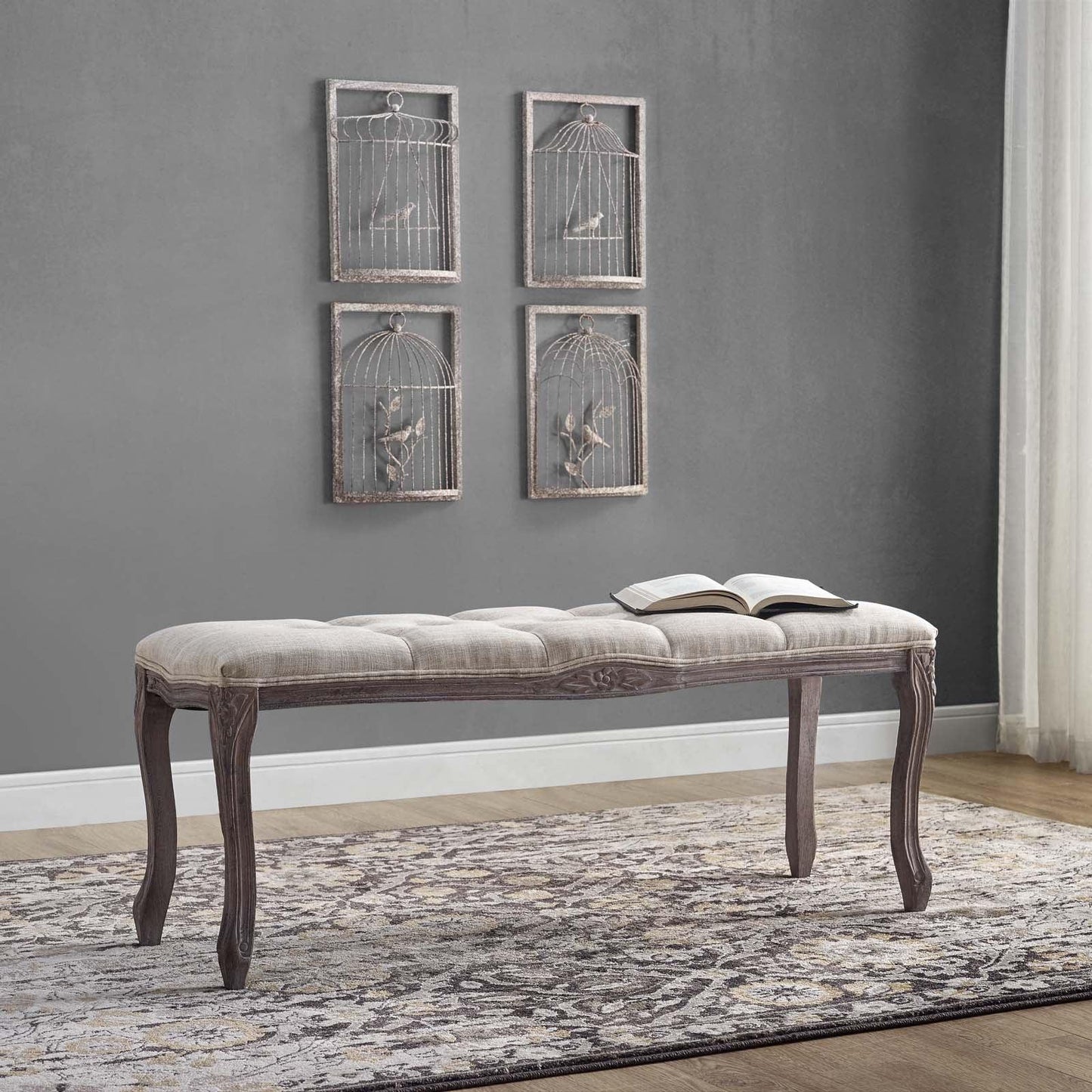 Modway Regal Vintage French Upholstered Fabric Bench FredCo