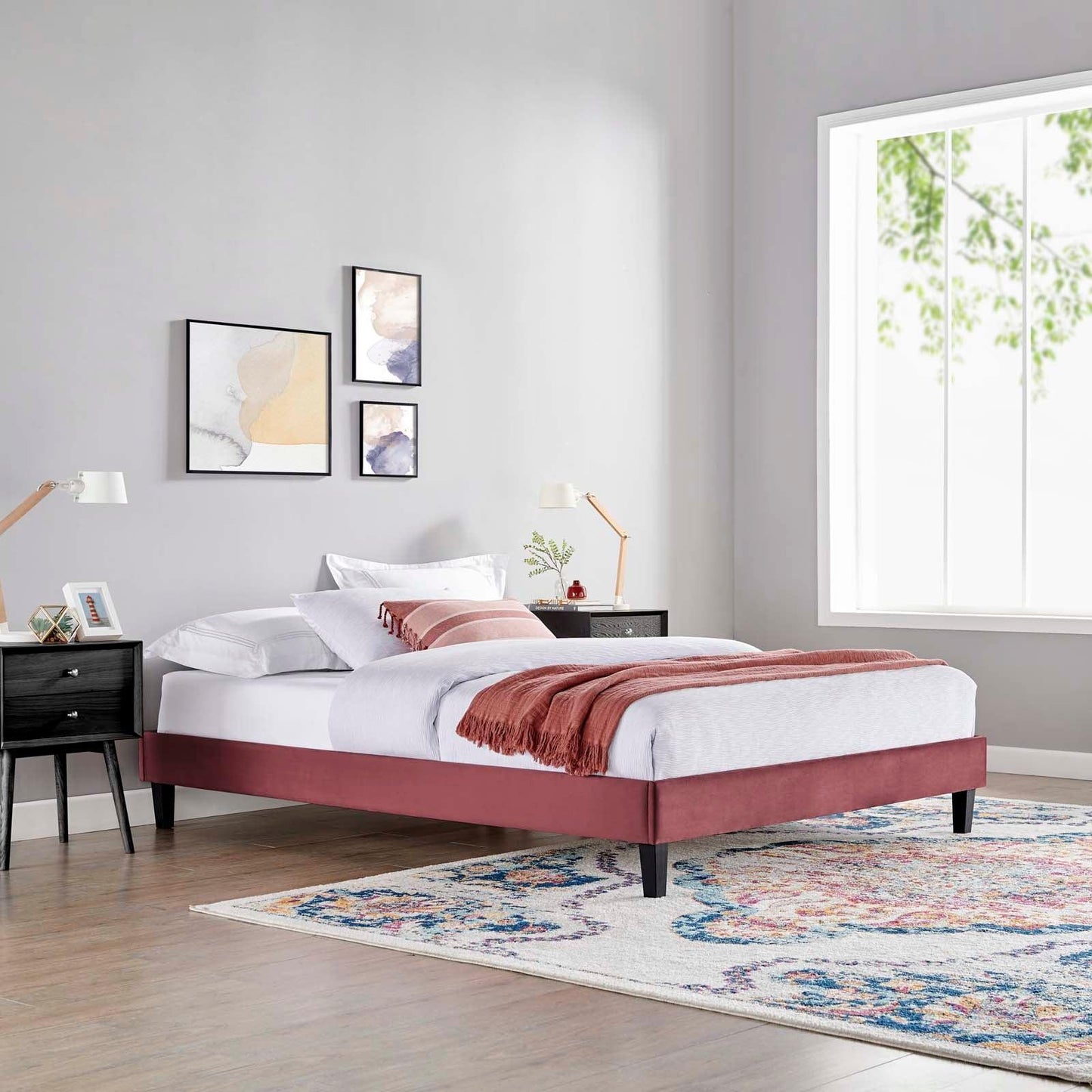 Modway Reign Queen Performance Velvet Platform Bed Frame FredCo