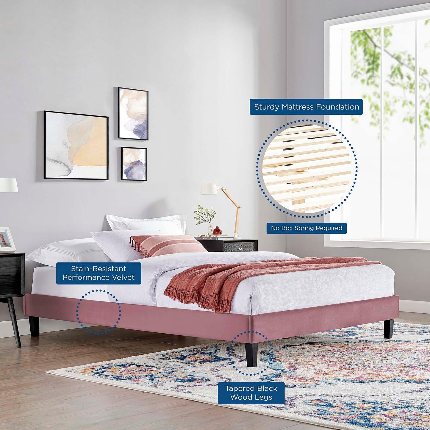 Modway Reign Queen Performance Velvet Platform Bed Frame FredCo