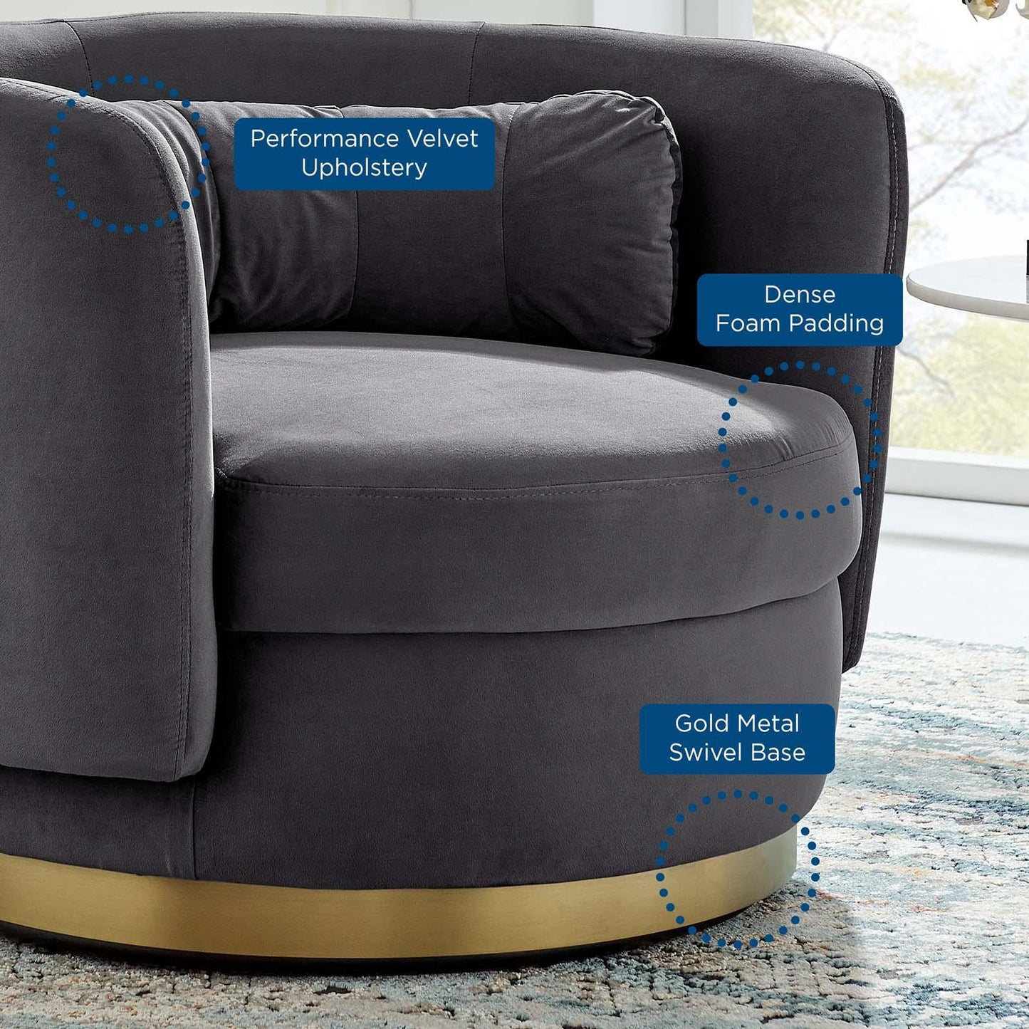 Modway Relish Performance Velvet Swivel Chair FredCo