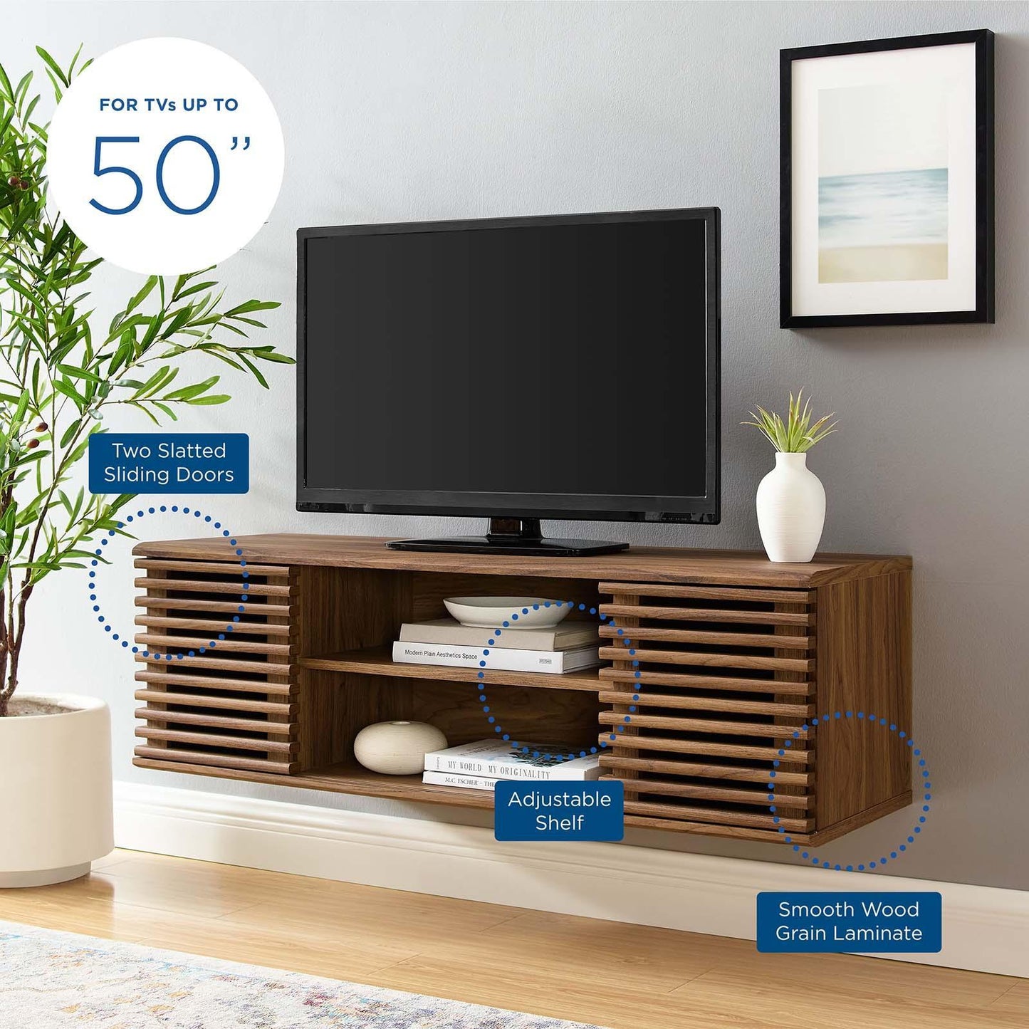 Modway Render 46" Wall-Mount Media Console TV Stand FredCo