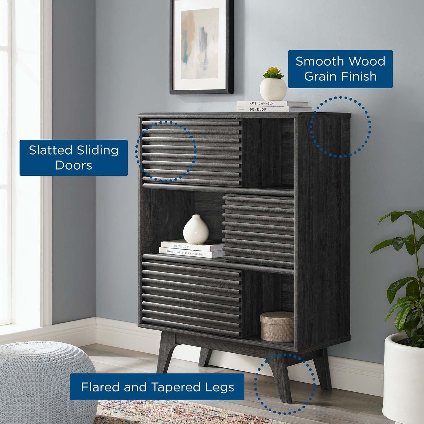 Modway Render Three-Tier Display Storage Cabinet Stand FredCo