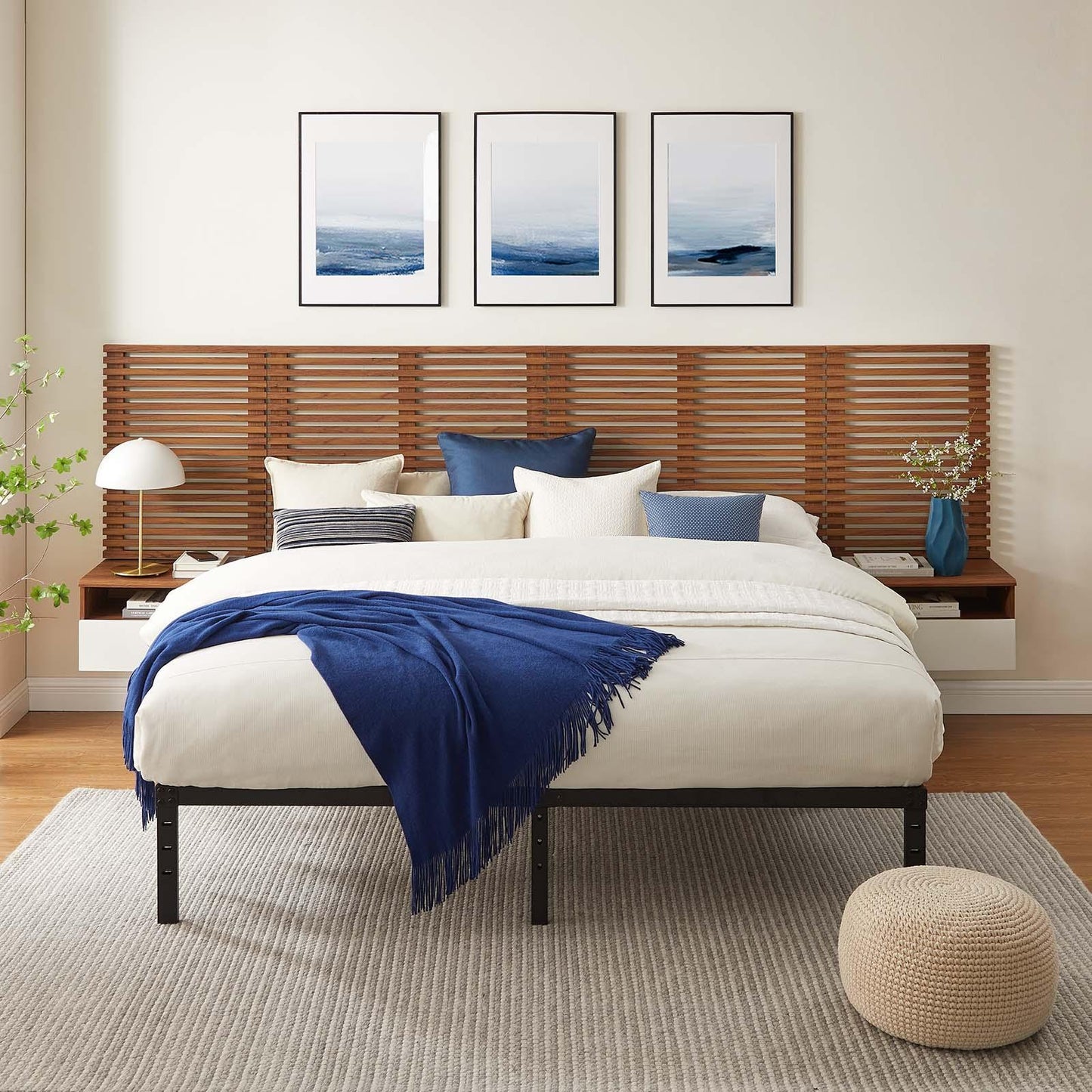 Modway Render Wall Mount King Headboard and Modern Nightstands FredCo