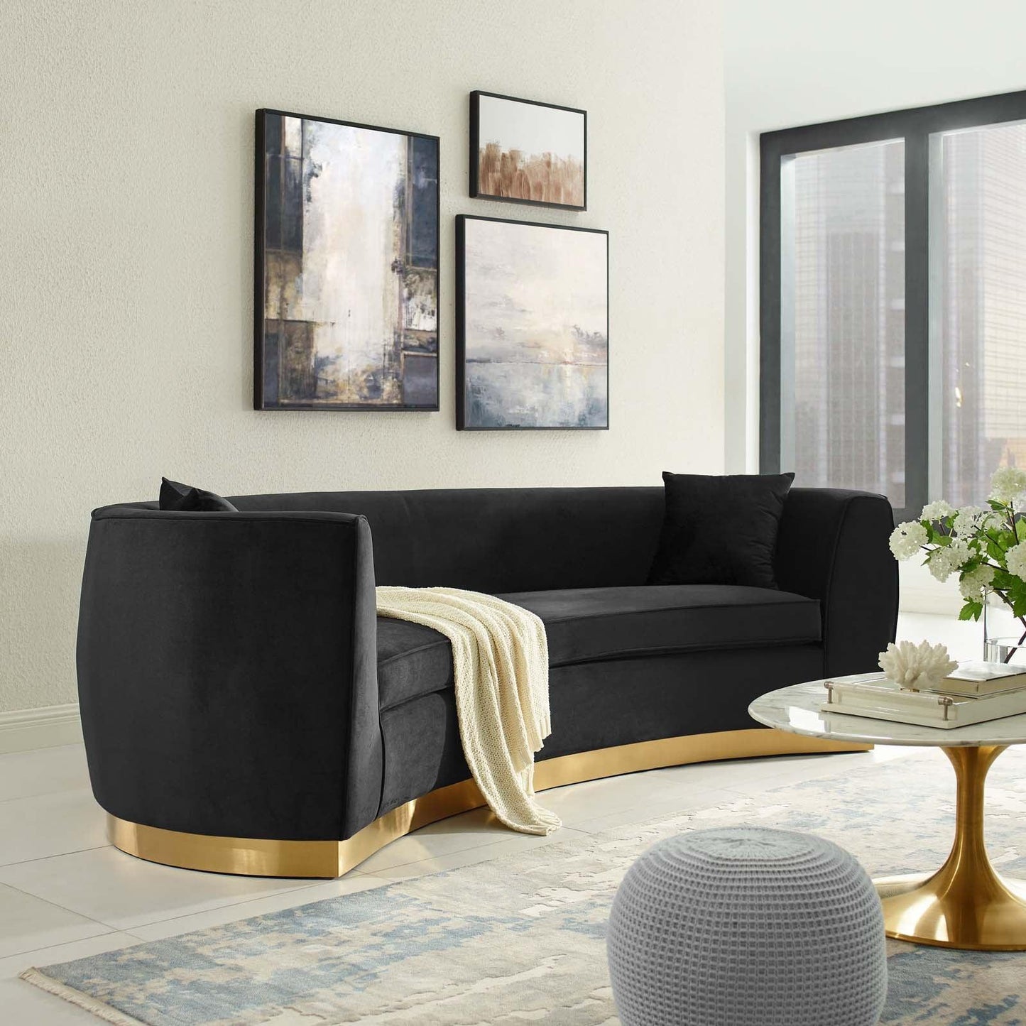 Modway Resolute Curved Performance Velvet Sofa FredCo