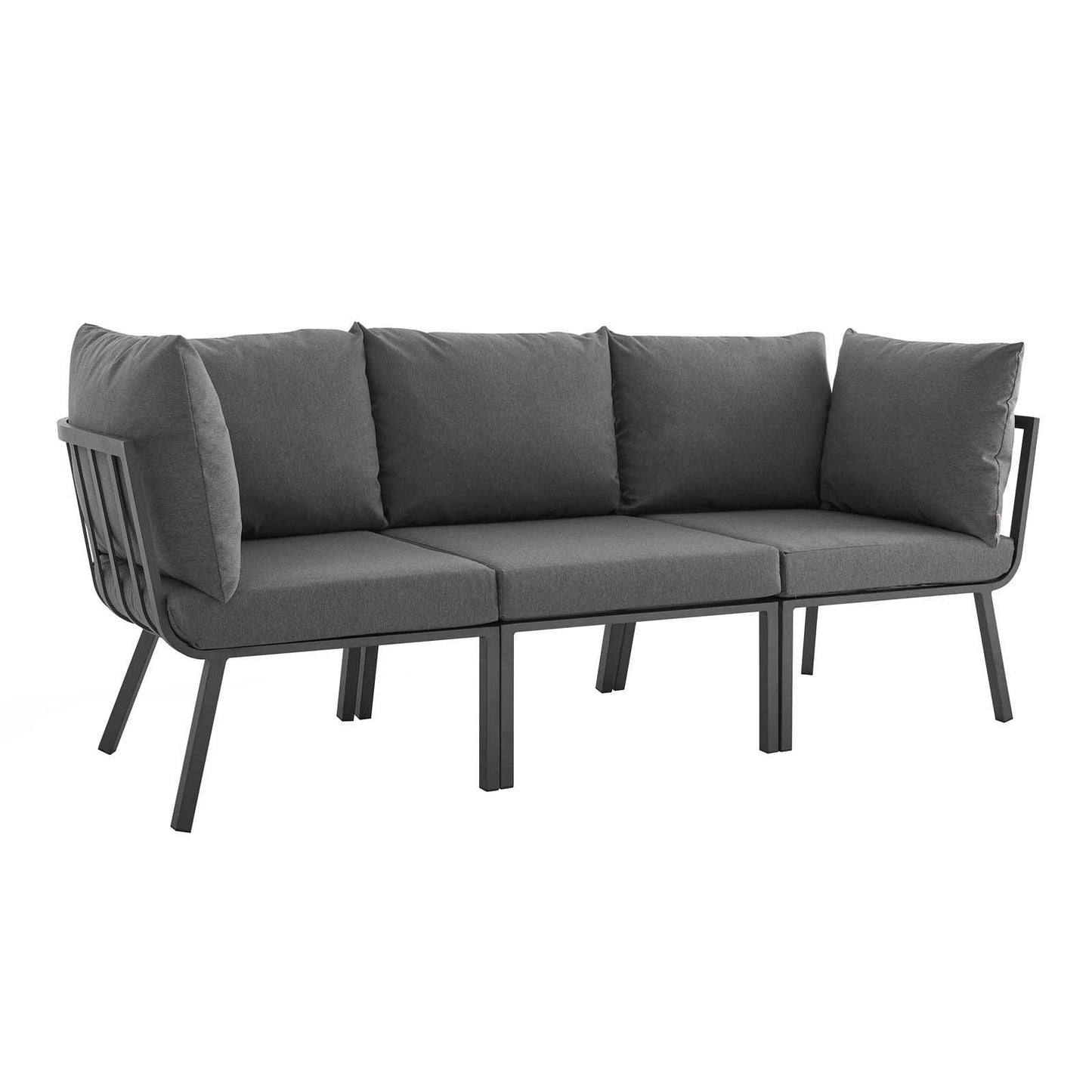 Modway Riverside 3 Piece Outdoor Patio Aluminum Sectional Sofa Set FredCo