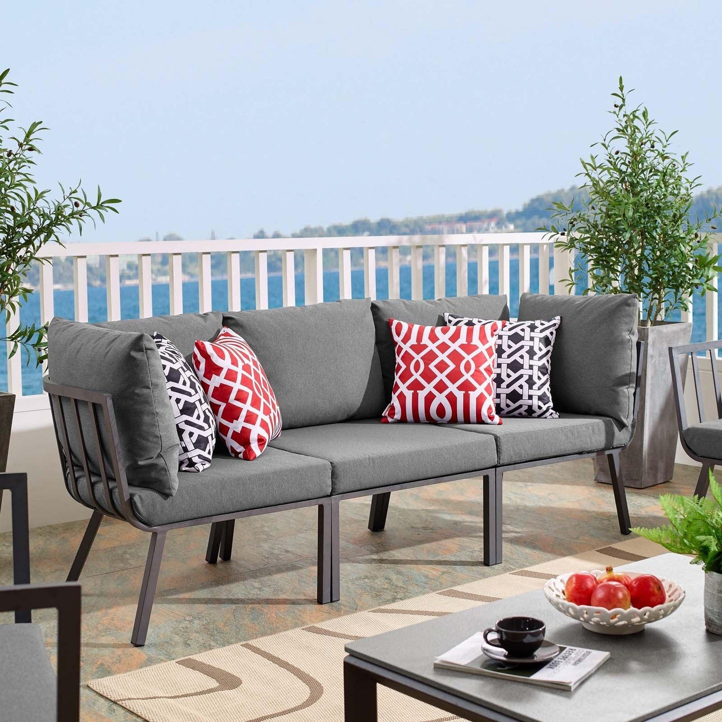 Modway Riverside 3 Piece Outdoor Patio Aluminum Sectional Sofa Set FredCo