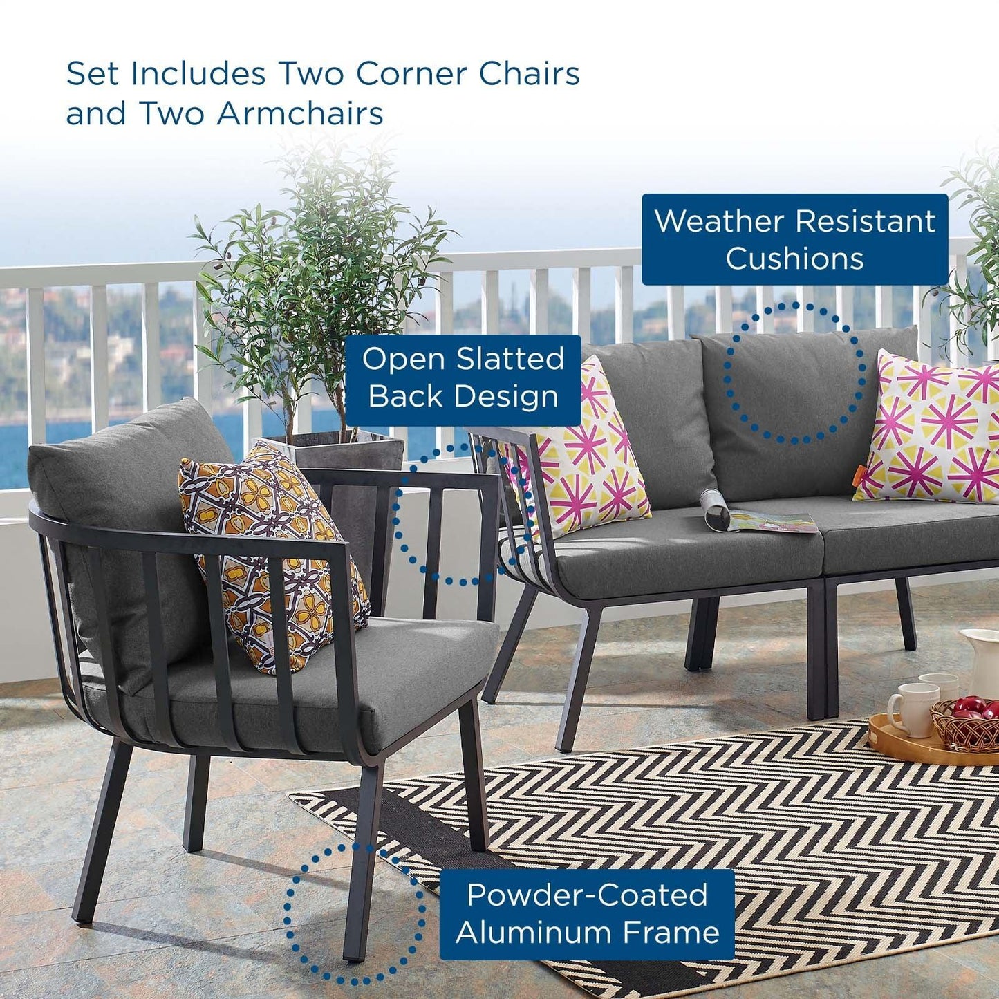 Modway Riverside 4 Piece Outdoor Patio Aluminum Set FredCo
