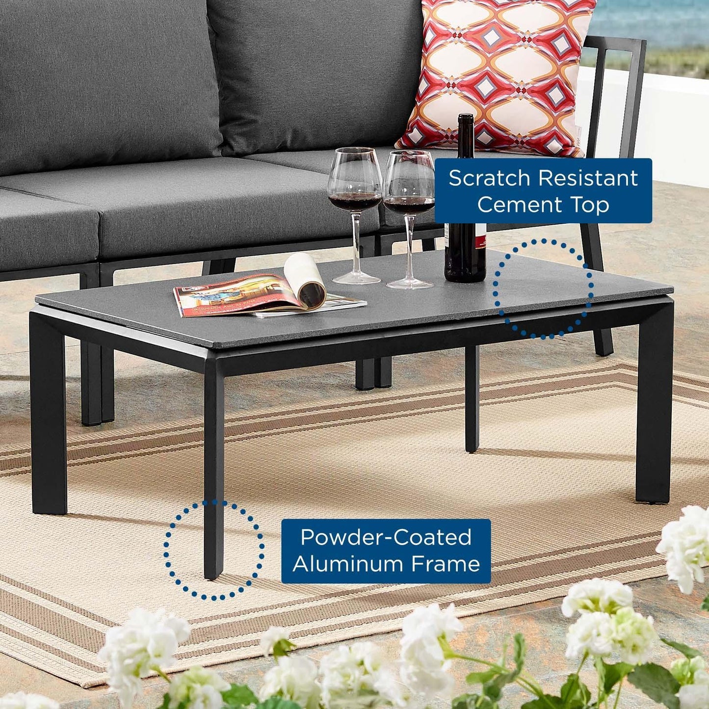 Modway Riverside Aluminum Outdoor Patio Coffee Table FredCo