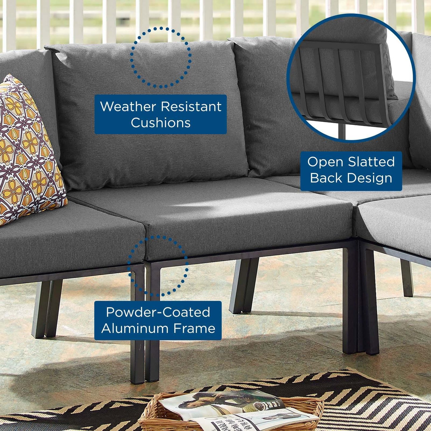 Modway Riverside Outdoor Patio Aluminum Armless Chair FredCo