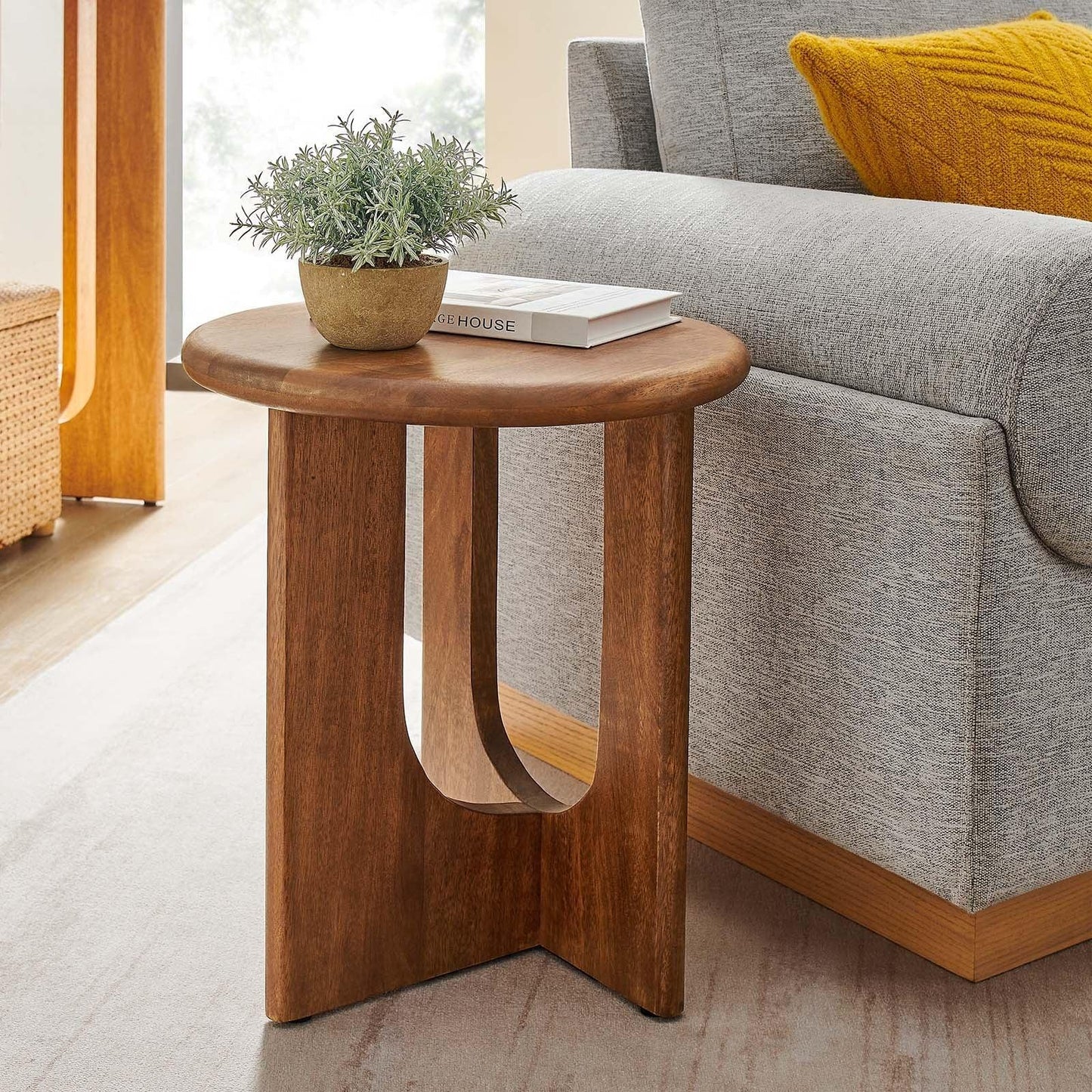 Modway Rivian Round Side Table Solid Mango Wood FredCo