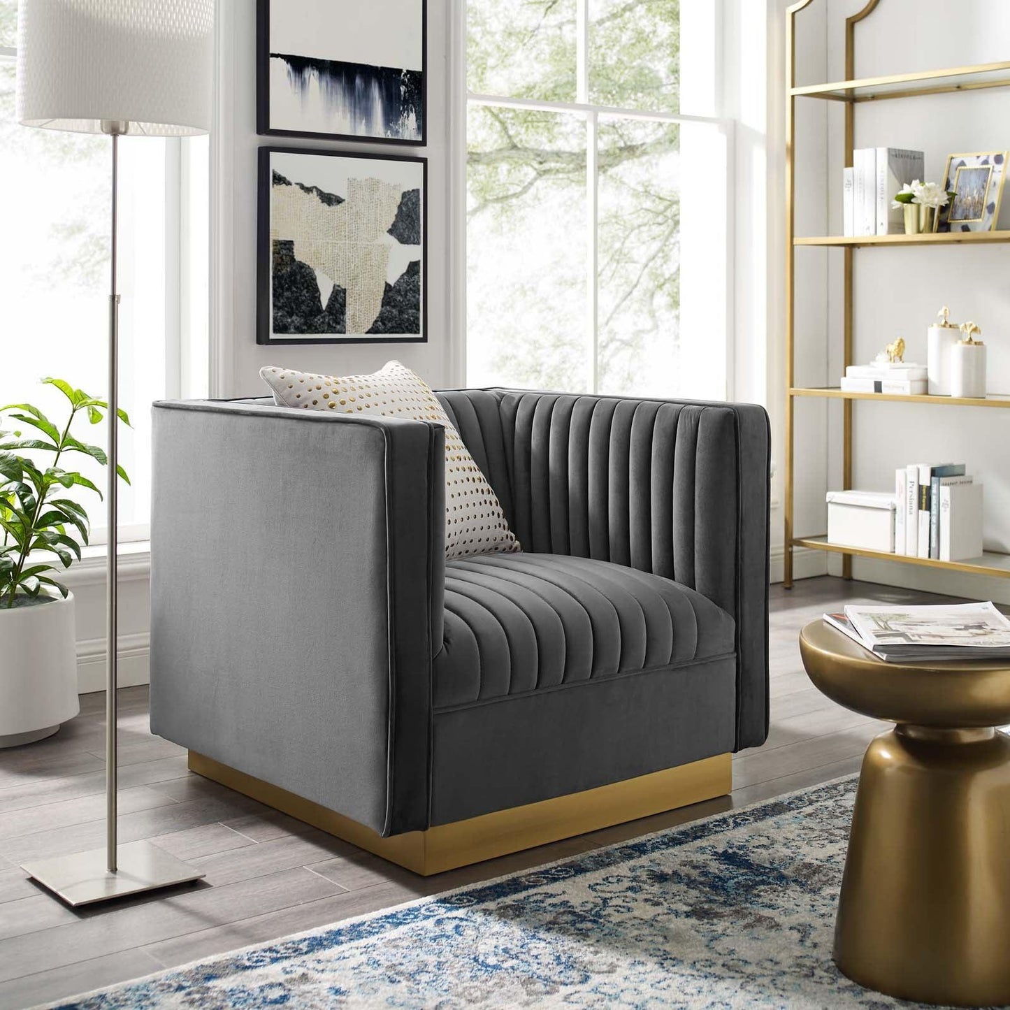 Modway Sanguine Vertical Channel Tufted Accent Performance Velvet Armchair FredCo