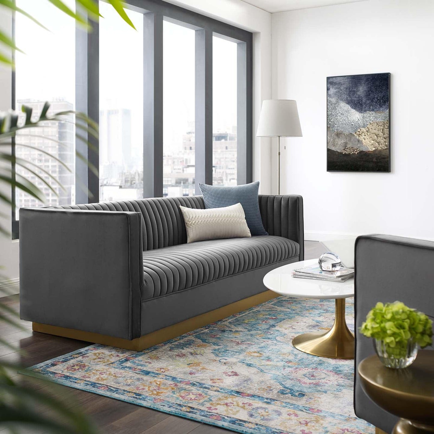 Modway Sanguine Vertical Channel Tufted Performance Velvet Sofa FredCo