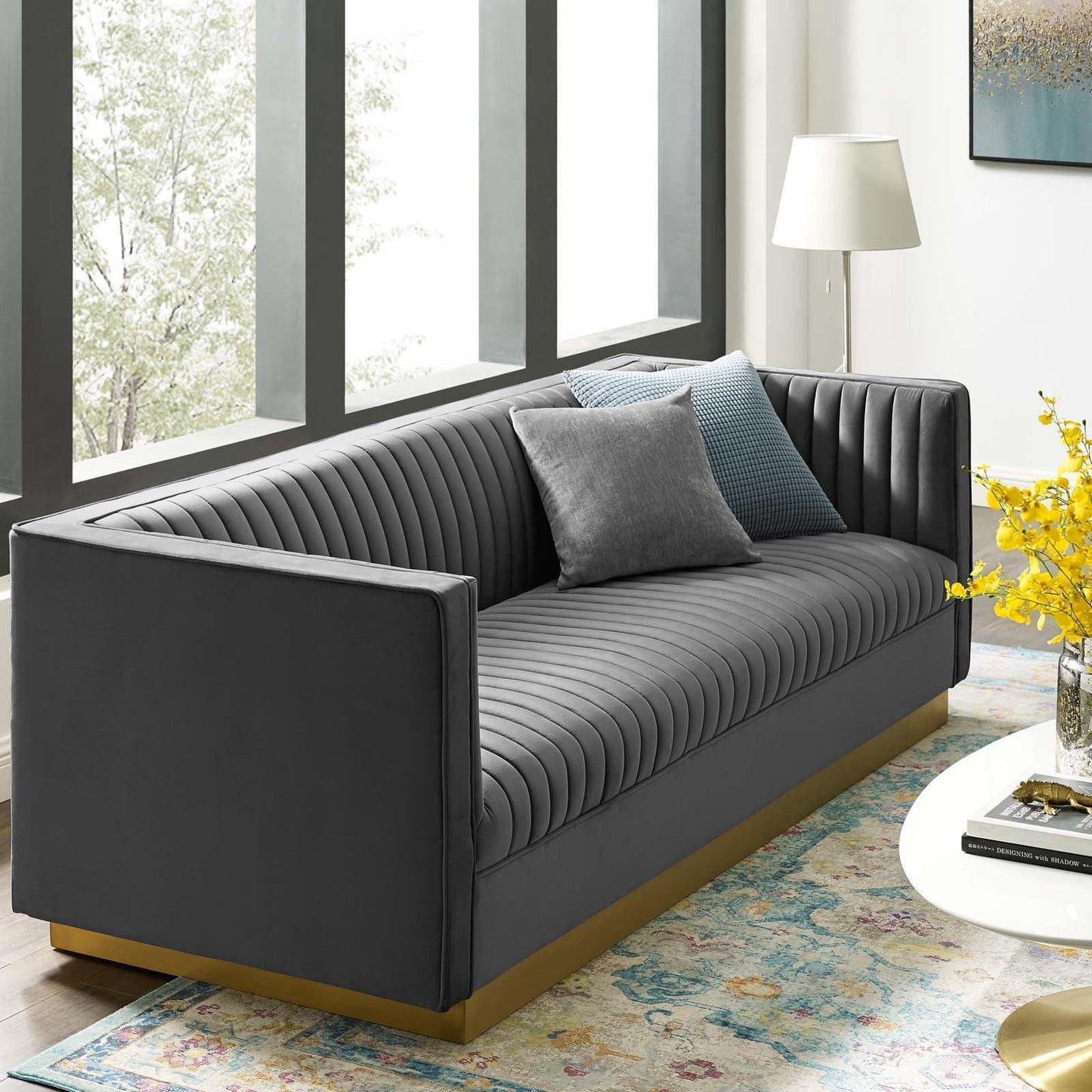 Modway Sanguine Vertical Channel Tufted Performance Velvet Sofa FredCo