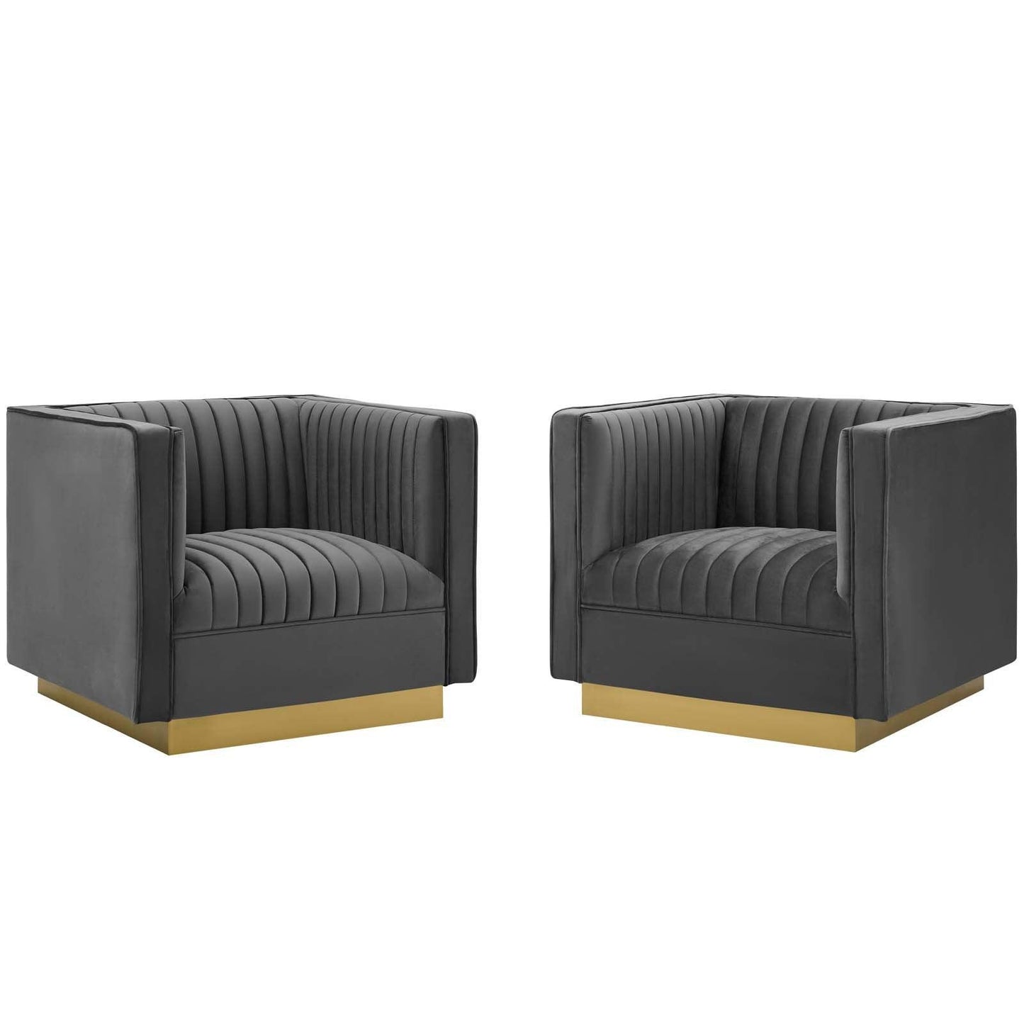 Modway Sanguine Vertical Channel Tufted Upholstered Performance Velvet Armchair Set of 2 FredCo