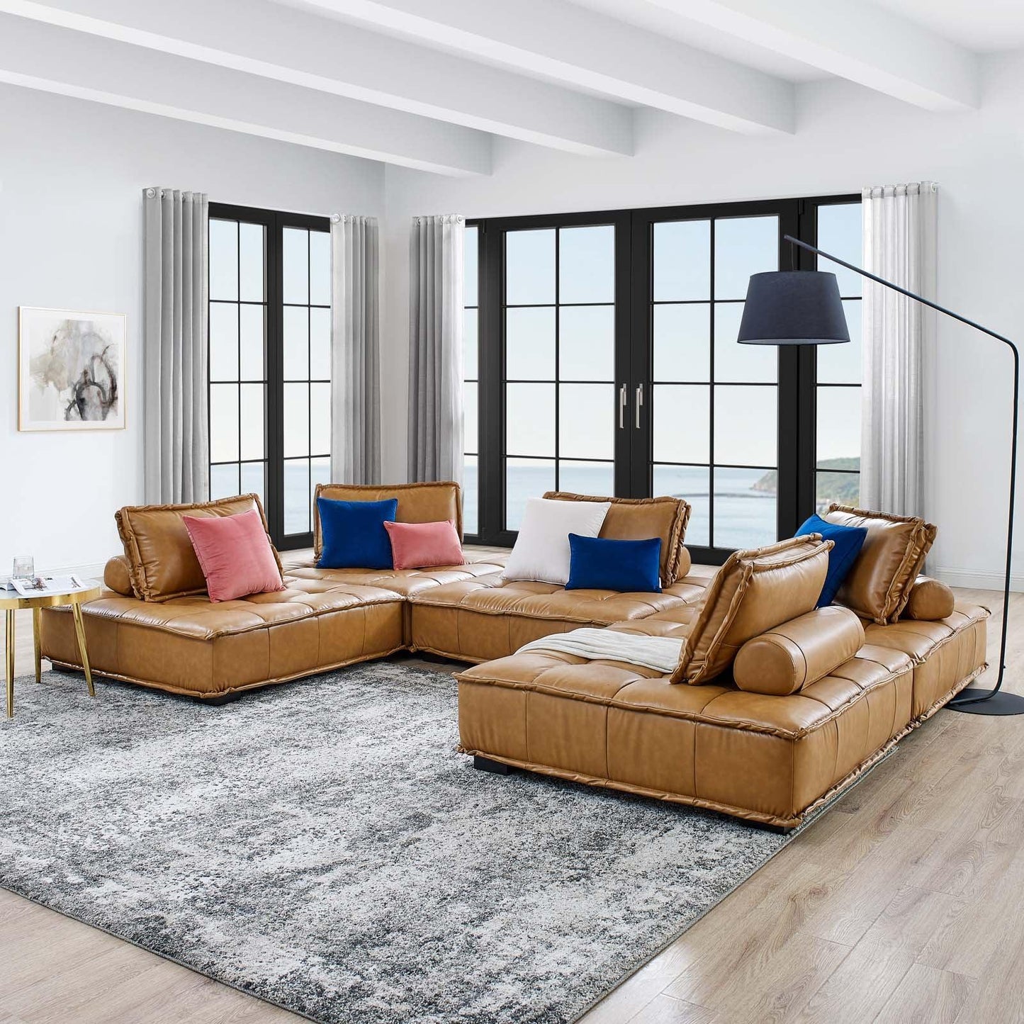 Modway Saunter Tufted Vegan Leather Vegan Leather 5-Piece Sectional Sofa FredCo
