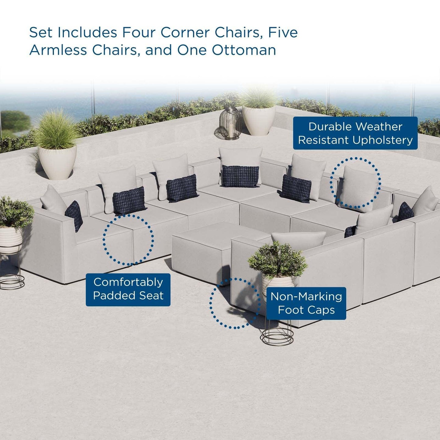 Modway Saybrook Outdoor Patio Upholstered 10-Piece Sectional Sofa FredCo