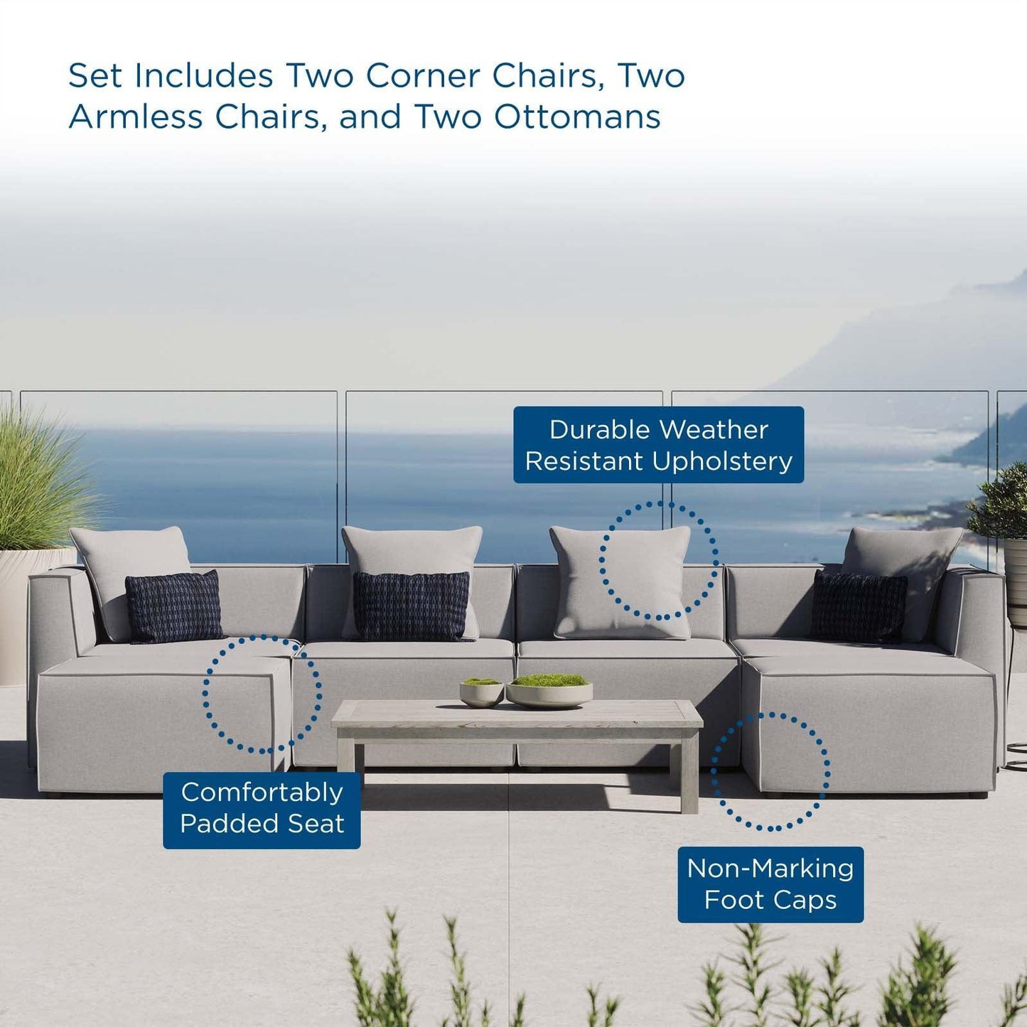 Modway Saybrook Outdoor Patio Upholstered 6-Piece Sectional Sofa FredCo