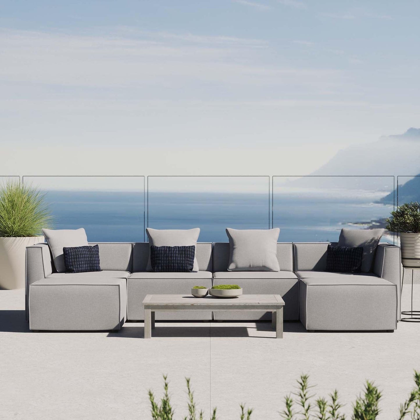 Modway Saybrook Outdoor Patio Upholstered 6-Piece Sectional Sofa FredCo