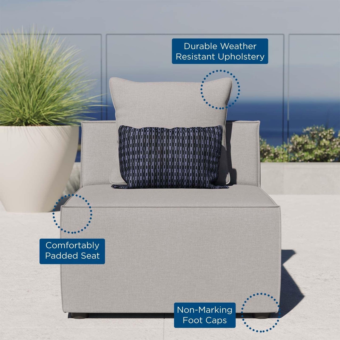 Modway Saybrook Outdoor Patio Upholstered Sectional Sofa Armless Chair FredCo