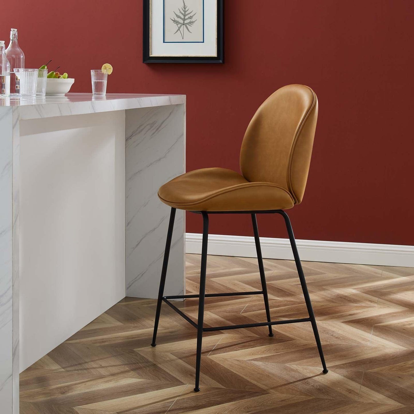 Modway Scoop Black Powder Coated Steel Leg Vegan Leather Counter Stool FredCo