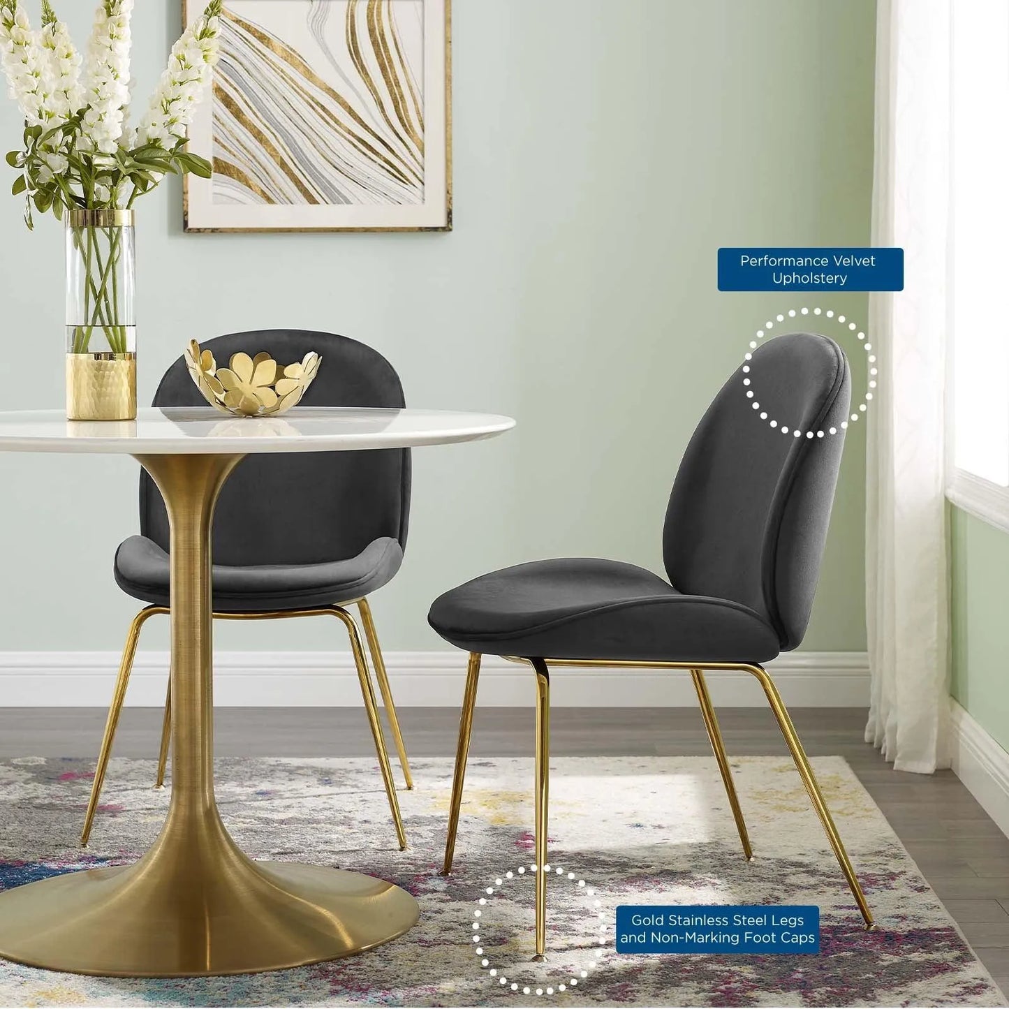 Modway Scoop Gold Stainless Steel Leg Performance Velvet Dining Chair FredCo