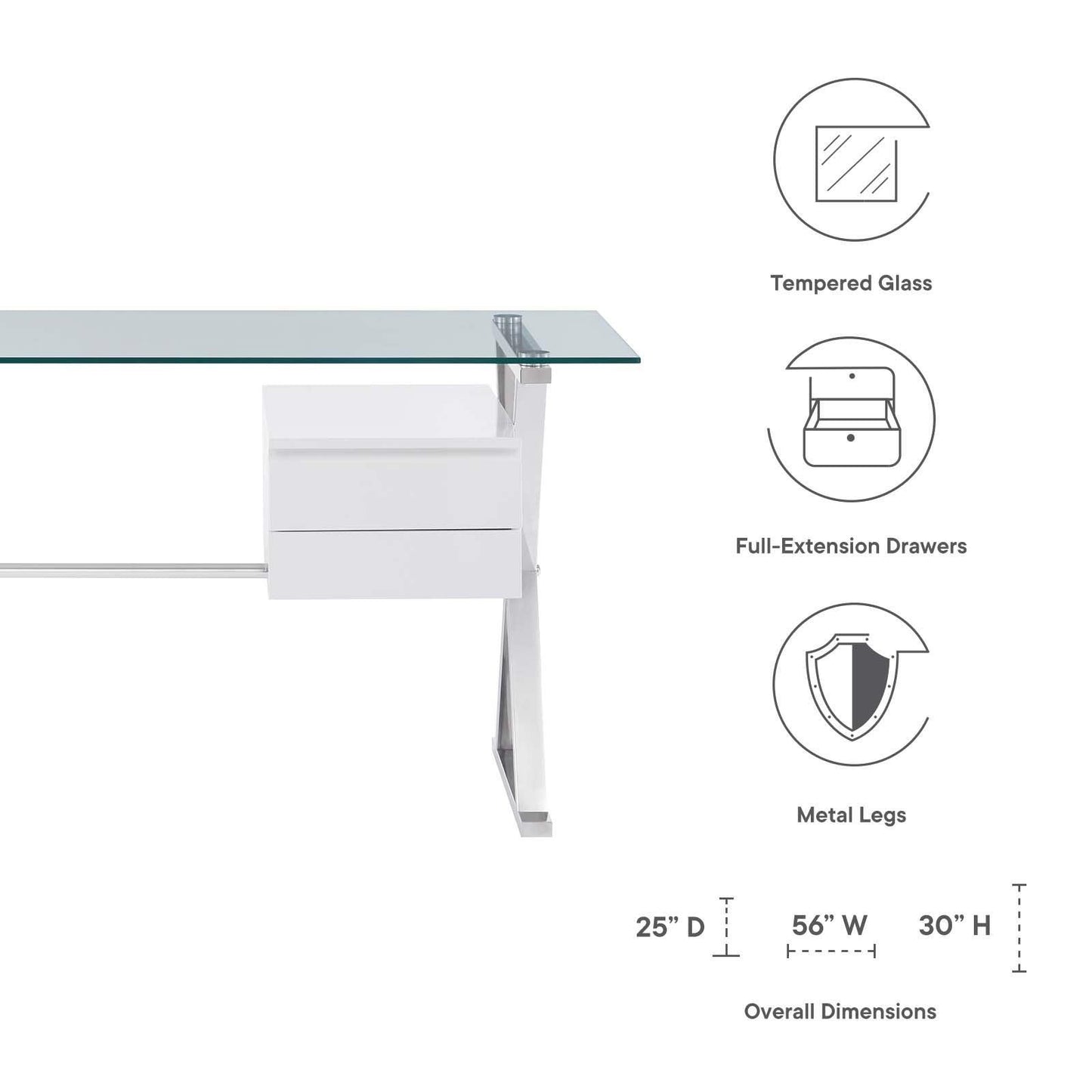 Modway Sector 56" Glass Top Glass Office Desk FredCo