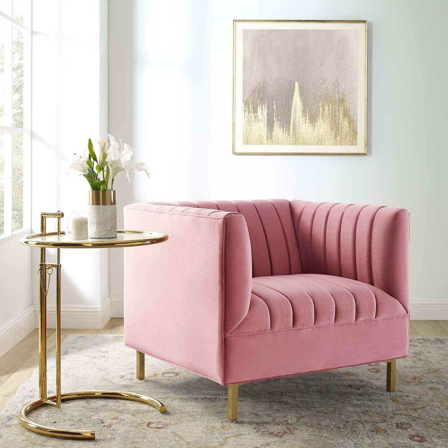 Modway Shift Channel Tufted Performance Velvet Armchair FredCo