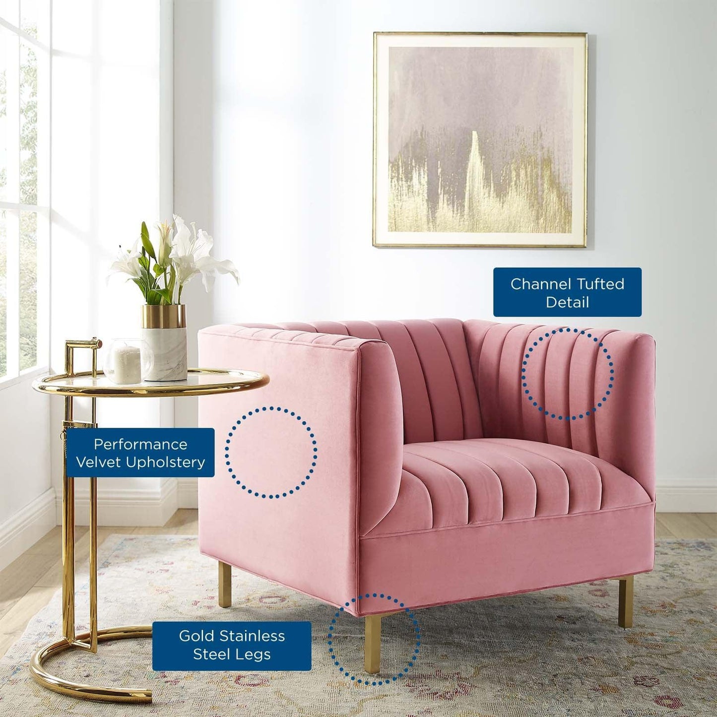Modway Shift Channel Tufted Performance Velvet Armchair FredCo